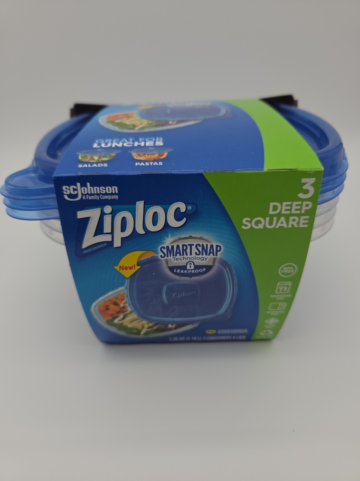Ziploc Containers & Lids Deep Square 3 Pack 1.25 Quart 5 Cups New Discontinued