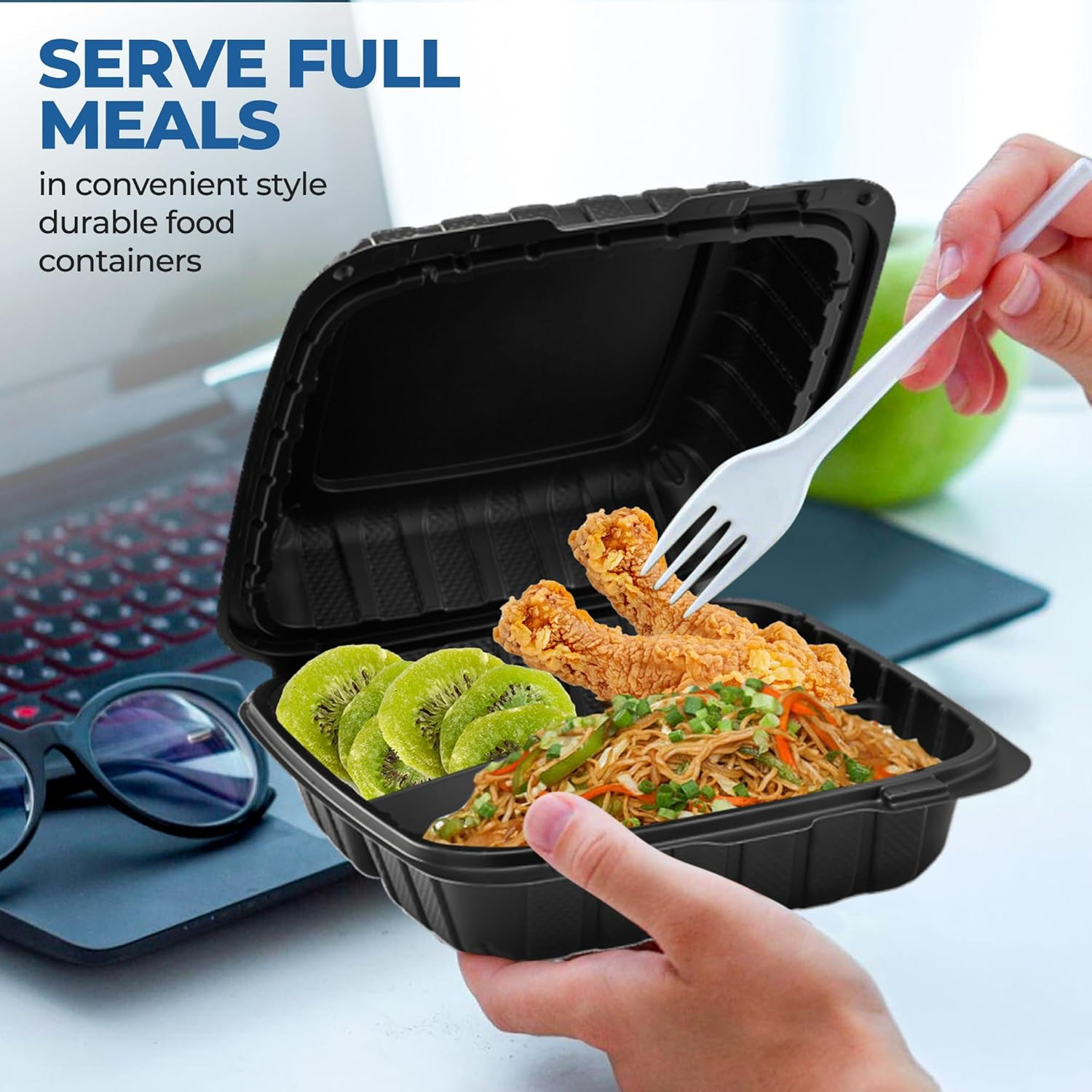 8″ X 8″ 3-Compartment to Go Food Take Out Containers Boxes with Lids | 50 Pack M