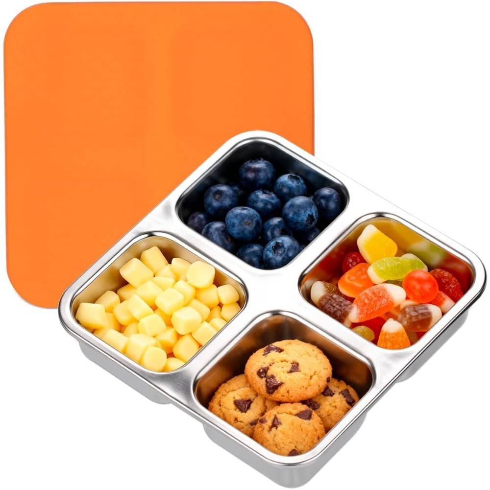 Stainless Steel Snack Containers with Lids, Lunchable Container 4 Compartment