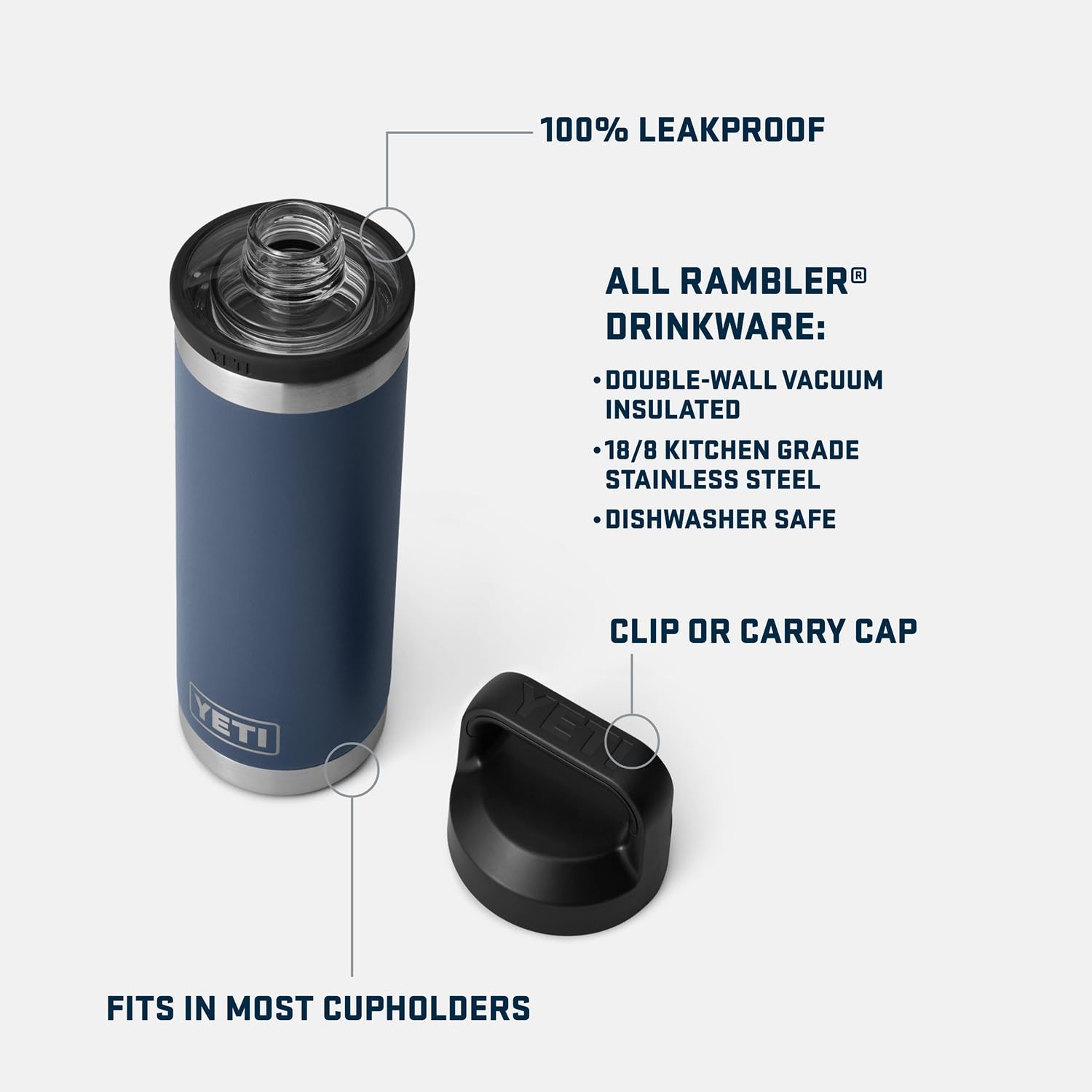 Yeti Rambler 18 Oz Bottle Vacuum Insulated Stainless Steel Chug Cap Navy