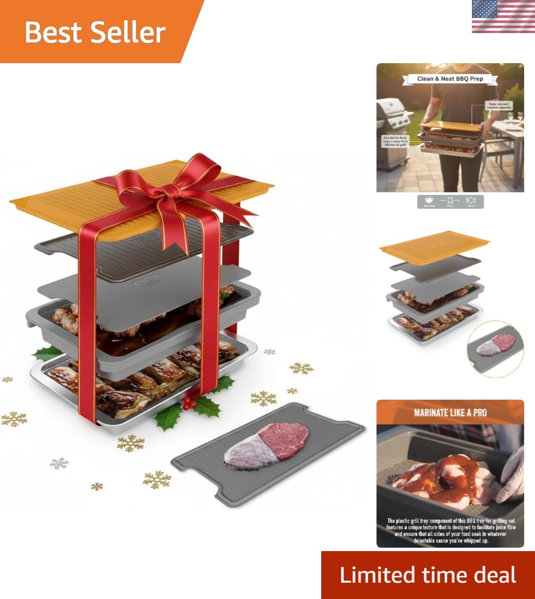 Ultimate 5-Piece BBQ Prep Set with Stainless Steel Tray & Defrosting Features