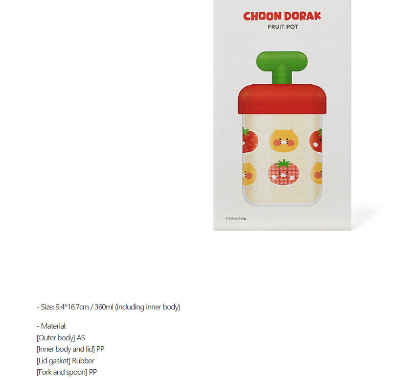 Kakao Friends Choon Dorak Fruit Pot Cup 360ml With Spoon & Fork Set Portable