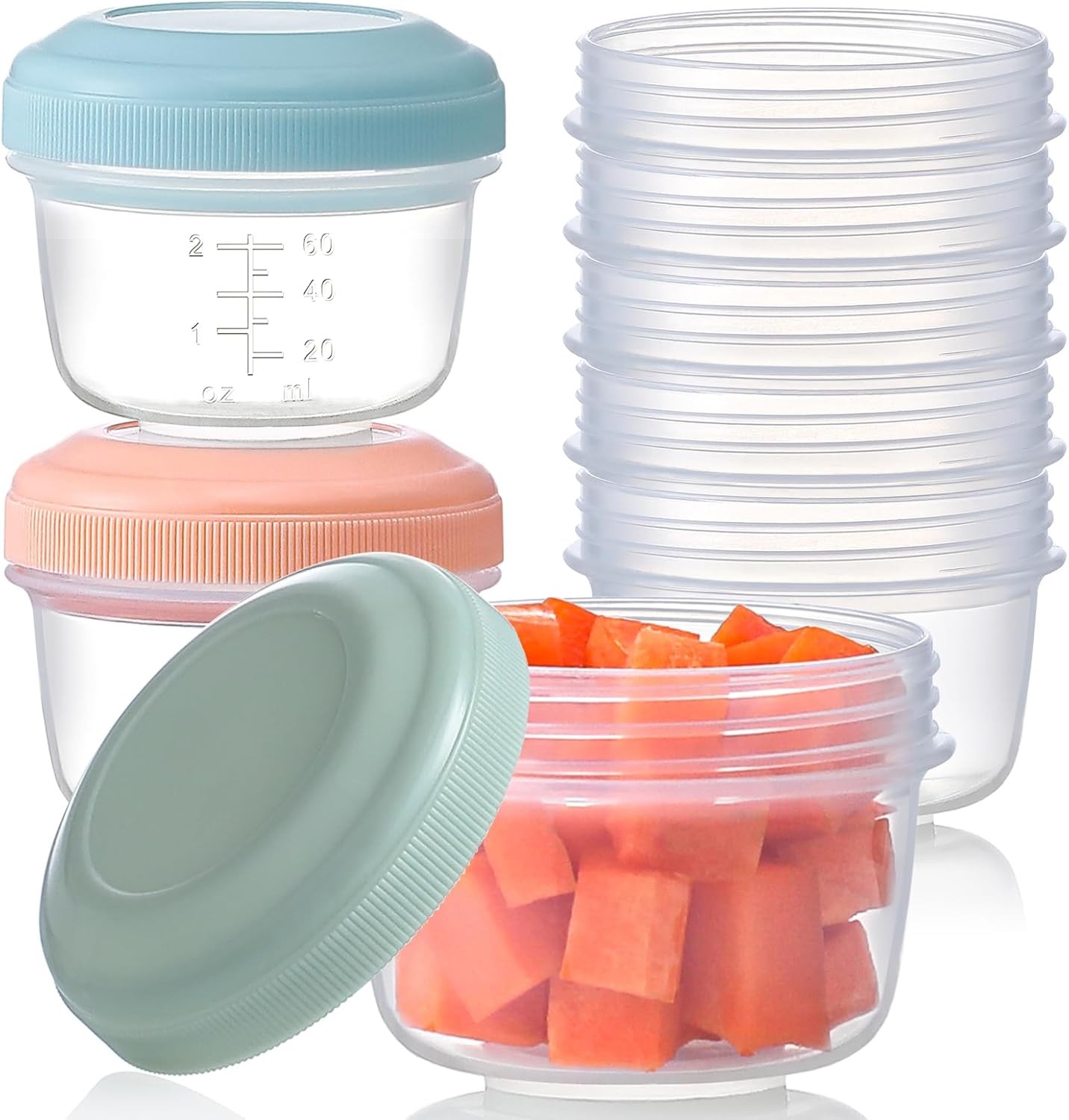 [16 Pack] 4 oz Small Containers W/ Lids Reusable Plastic Jars Snack & Puree