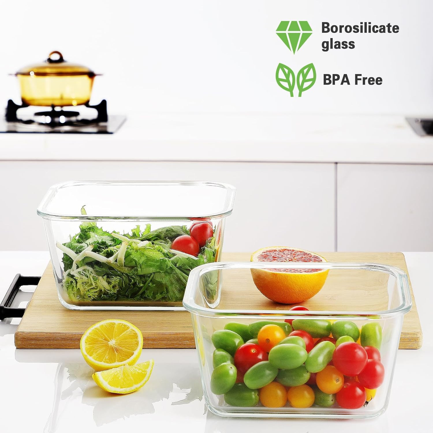4 Pieces 63oz/8cup Large Glass Food Storage Containers with Lids, Meal Prep Cont