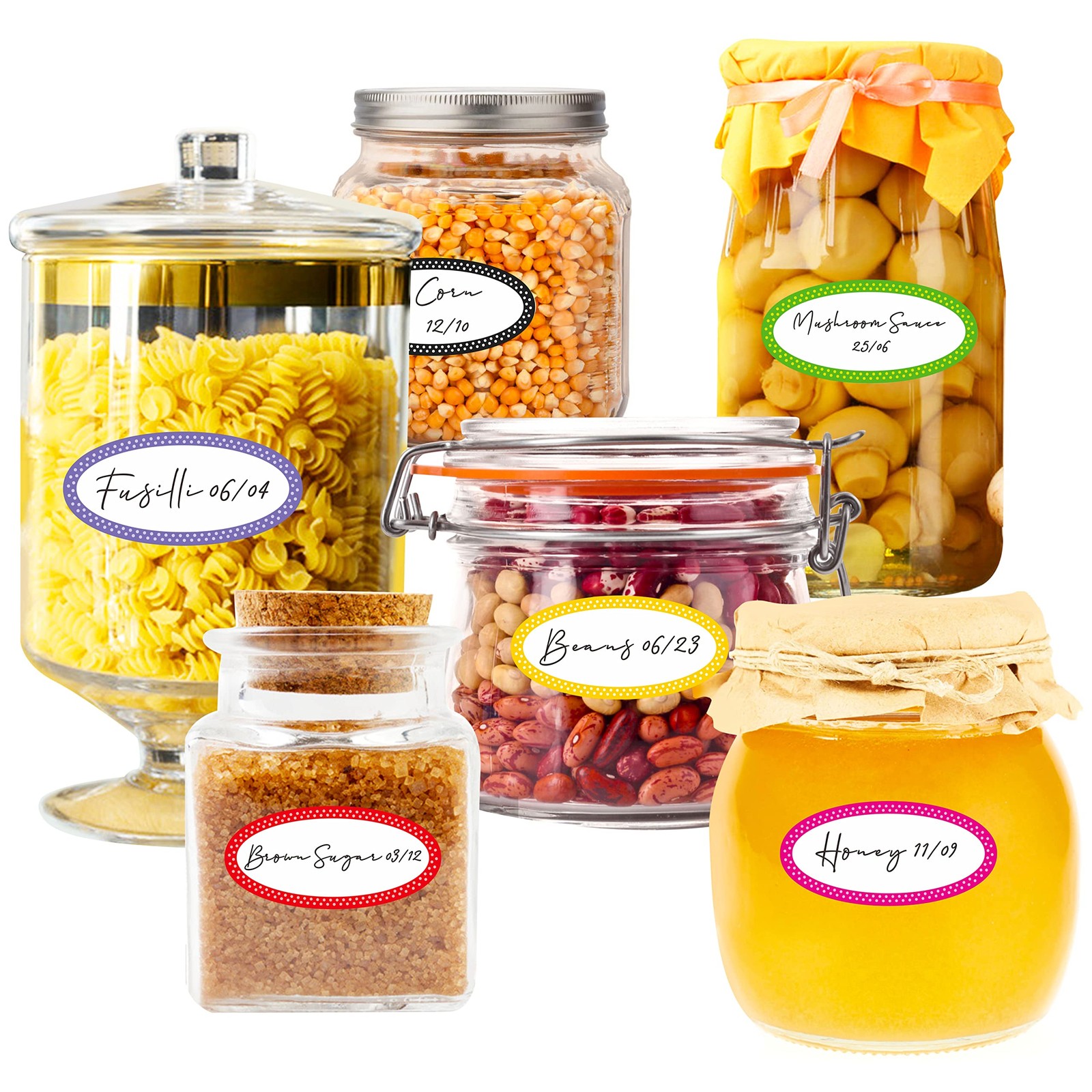 500 Removable Freezer Pantry Canning Labels, 8 Colorful Polka Borders, Water …