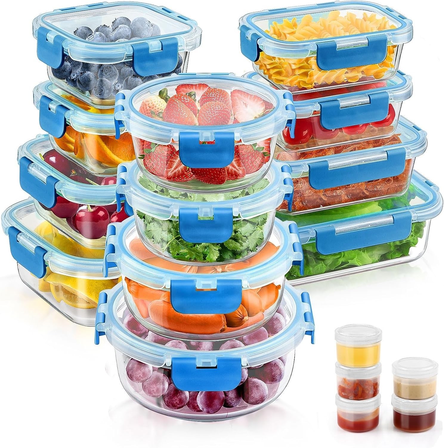 34pcs Glass Food Storage Containers with Lids Set, Airtight Glass Meal Prep C…