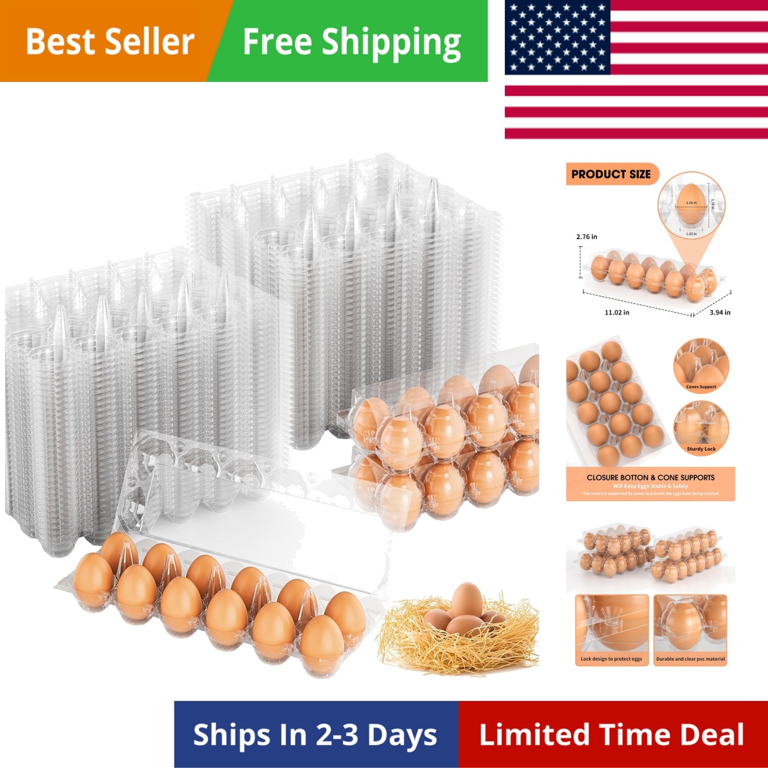 Egg Cartons Cheap Bulk 100 Pack, 1 Dozen Plastic Egg Carton for Refrigerator,…