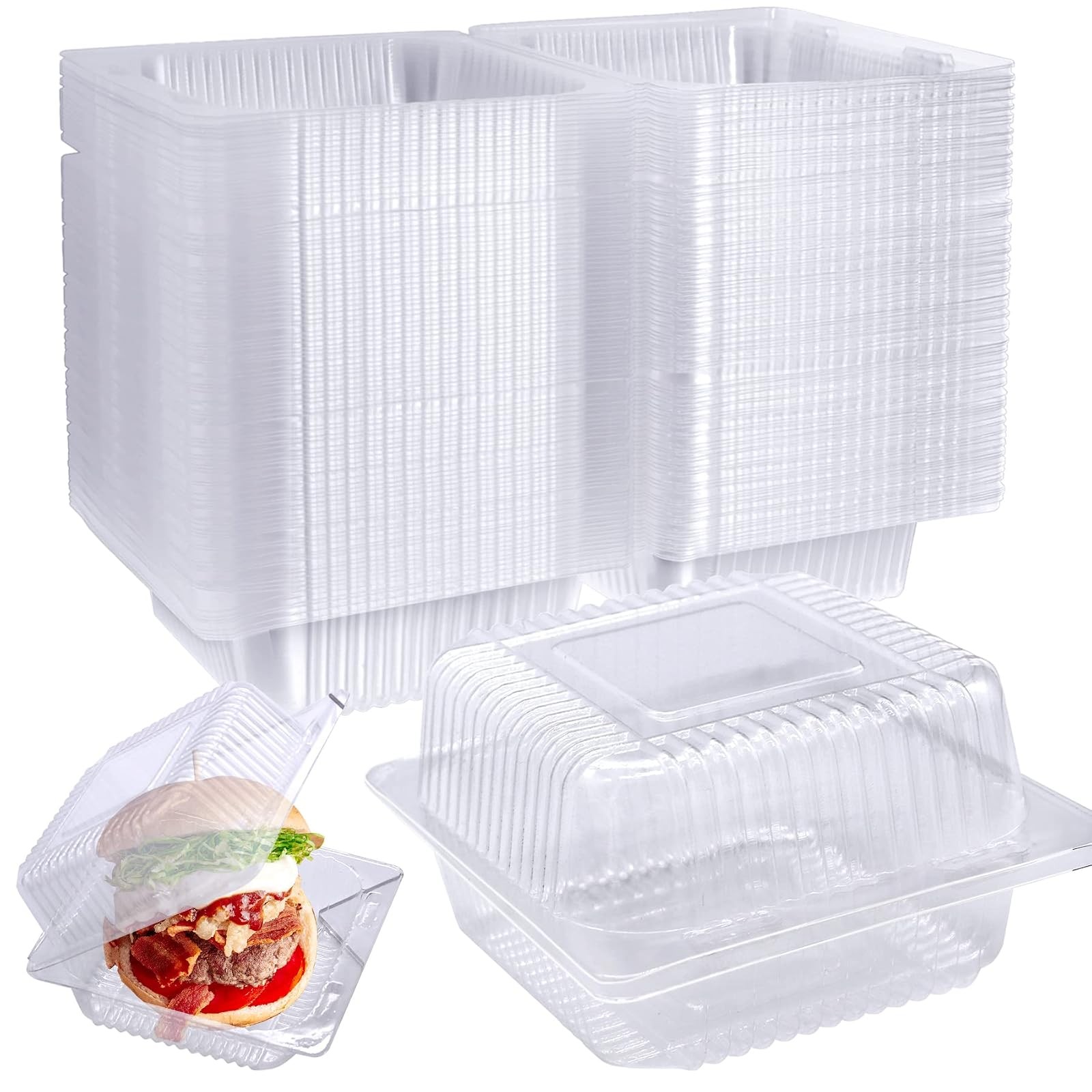100 Clear Hinged Plastic Cake Slice Container with Lid