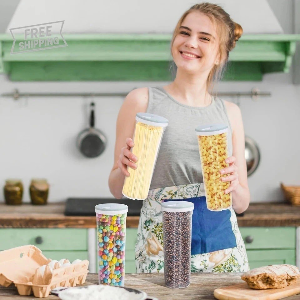 Plastic Tall Food Storage Spaghetti Noodle Pasta Container with Locking Lid Clea