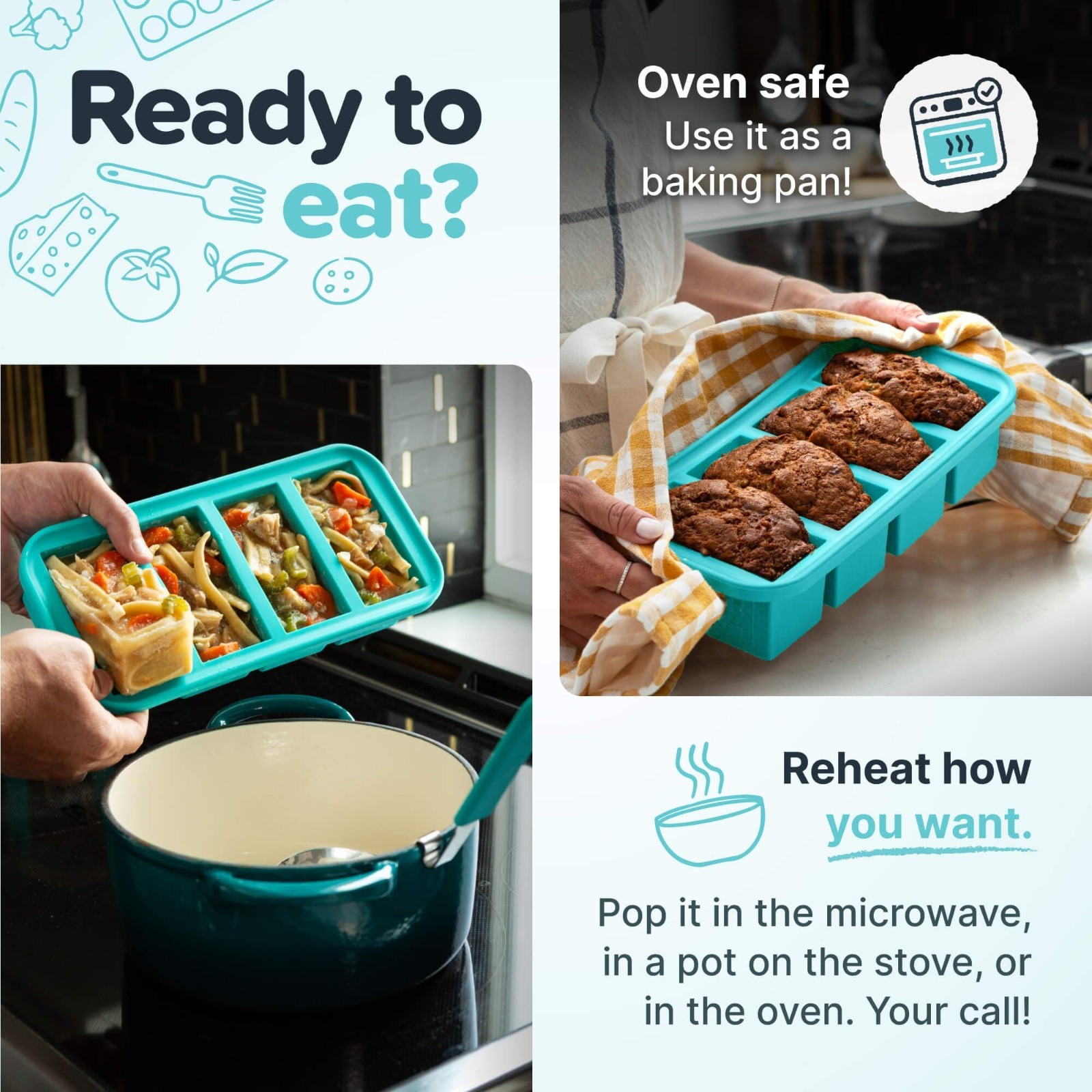 Silicone Freezer Tray with Lid – 2 Cup Portion Control Mold for Meal Prep, Lefto