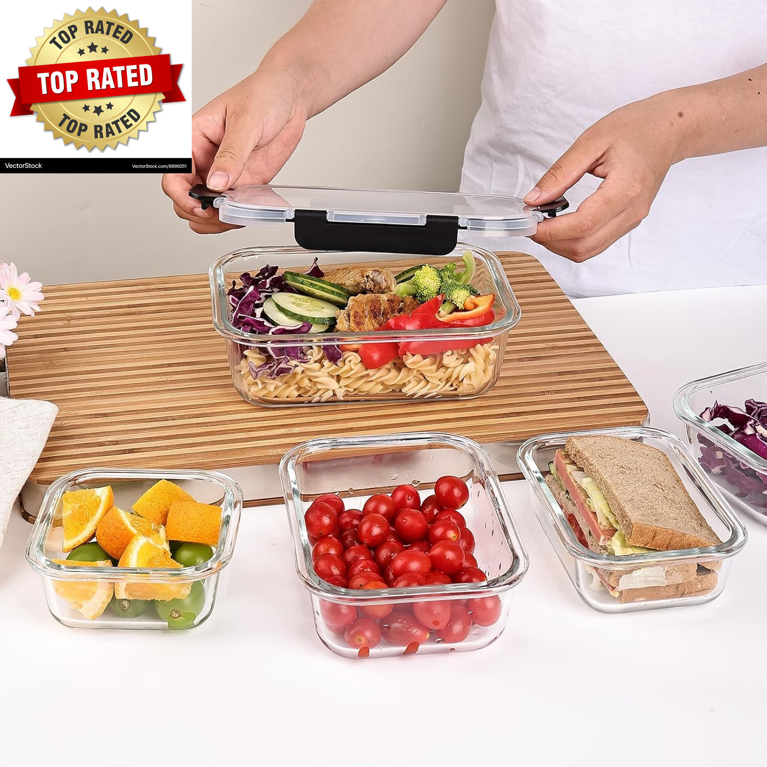 8 Pack Glass Food Storage Containers with Lids, Meal Prep Containers