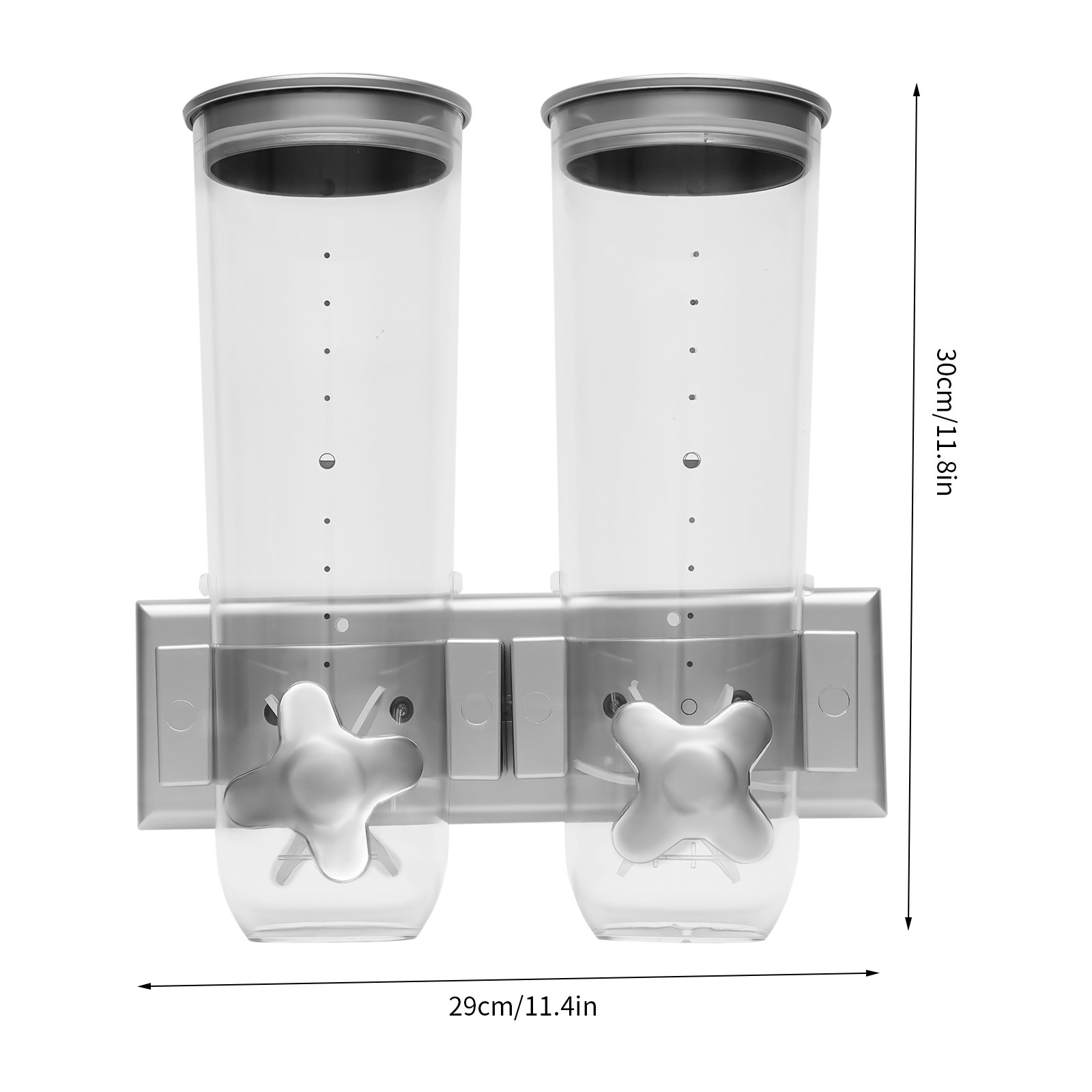 Wall Mount 2 Bucket Food Storage Dispenser Coffee/Bean/Candy/Rice Silver 3L