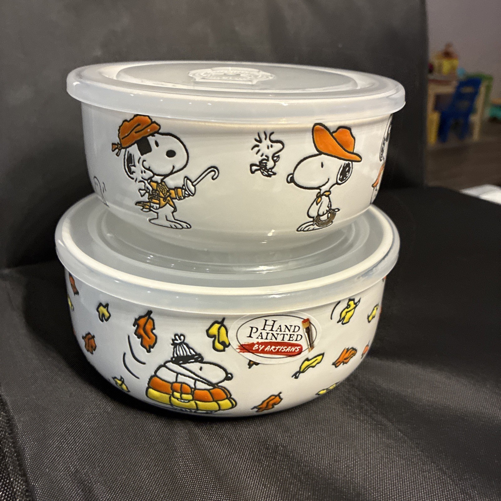 Peanuts Fall Snoopy Candy Corn Puffer Jacket Ceramic Storage SHIPS NOW SIZE S/L