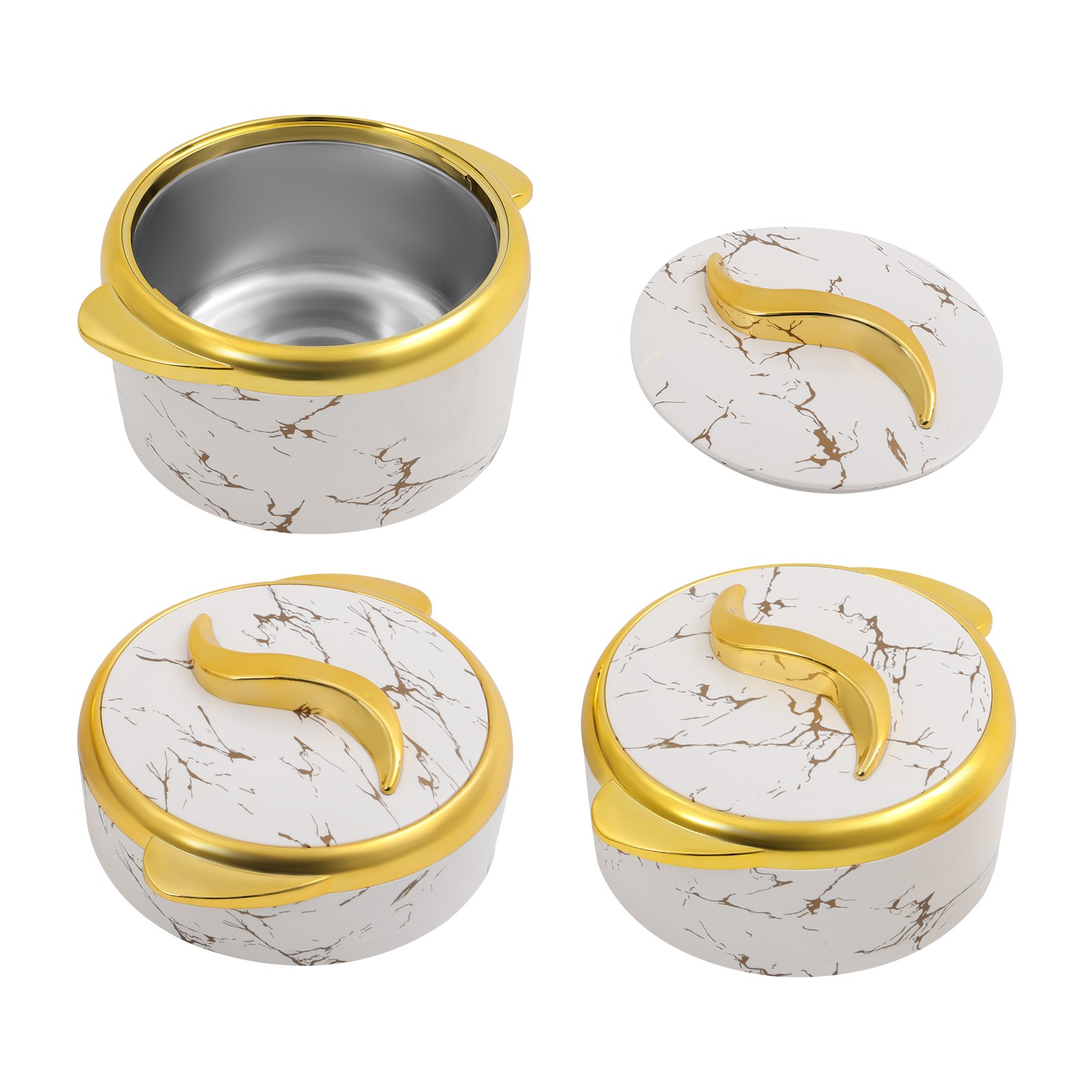 3-Piece Thermal Dish Set with Lids Insulated Stainless Steel Food Container