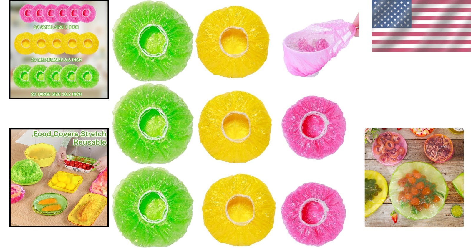 Reusable Bowl Covers Set of 60 Plastic Elastic Food Wraps for Outdoor Picnics
