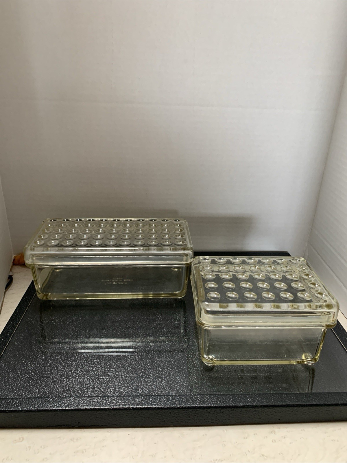 Ikea Koloni 2 Piece Glass Stacking Food Container 18510. 8.5”x3.75”x3.5”. / 5.5