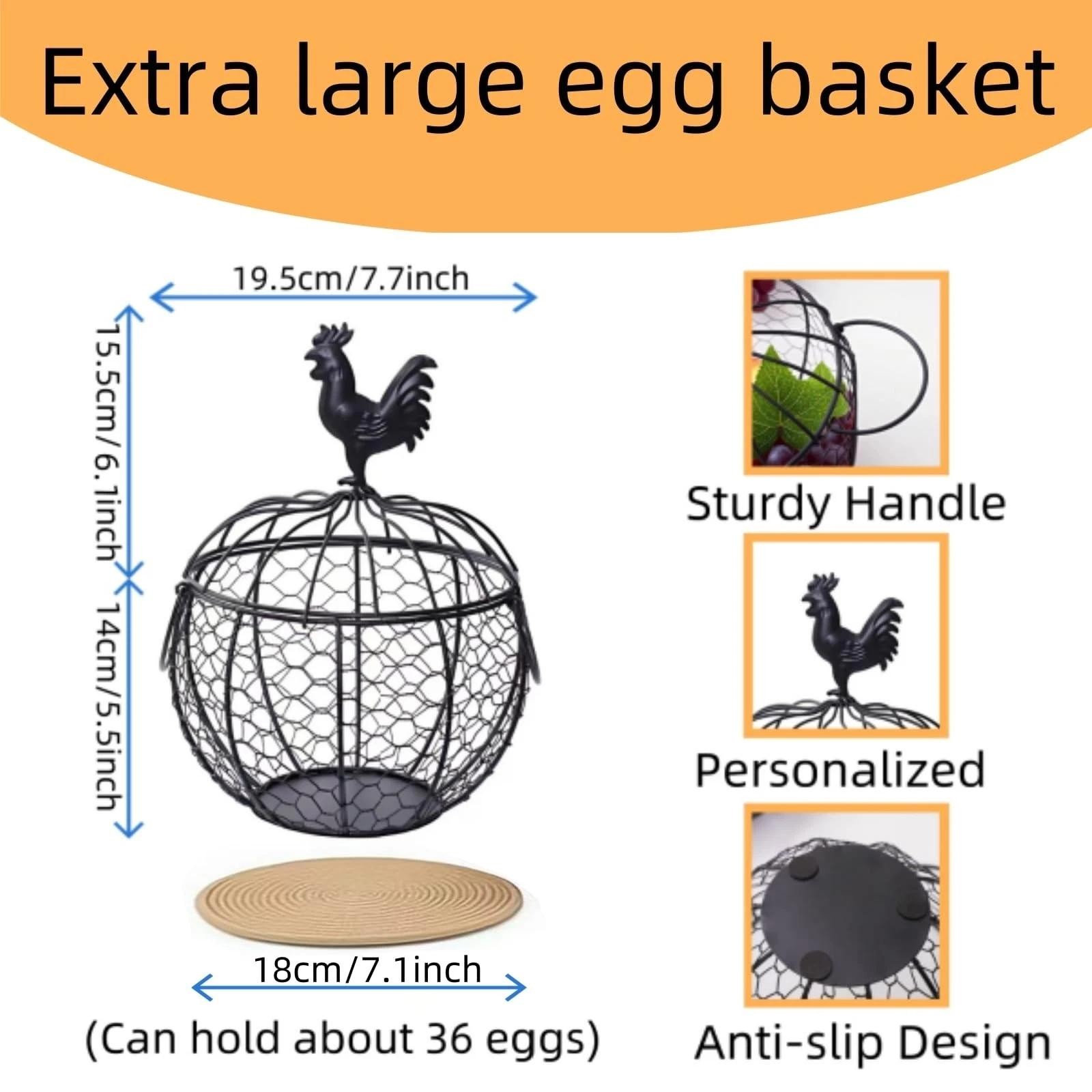 Cesta de alambre para huevos para recoger huevos frescos con asa. Soporte huevos