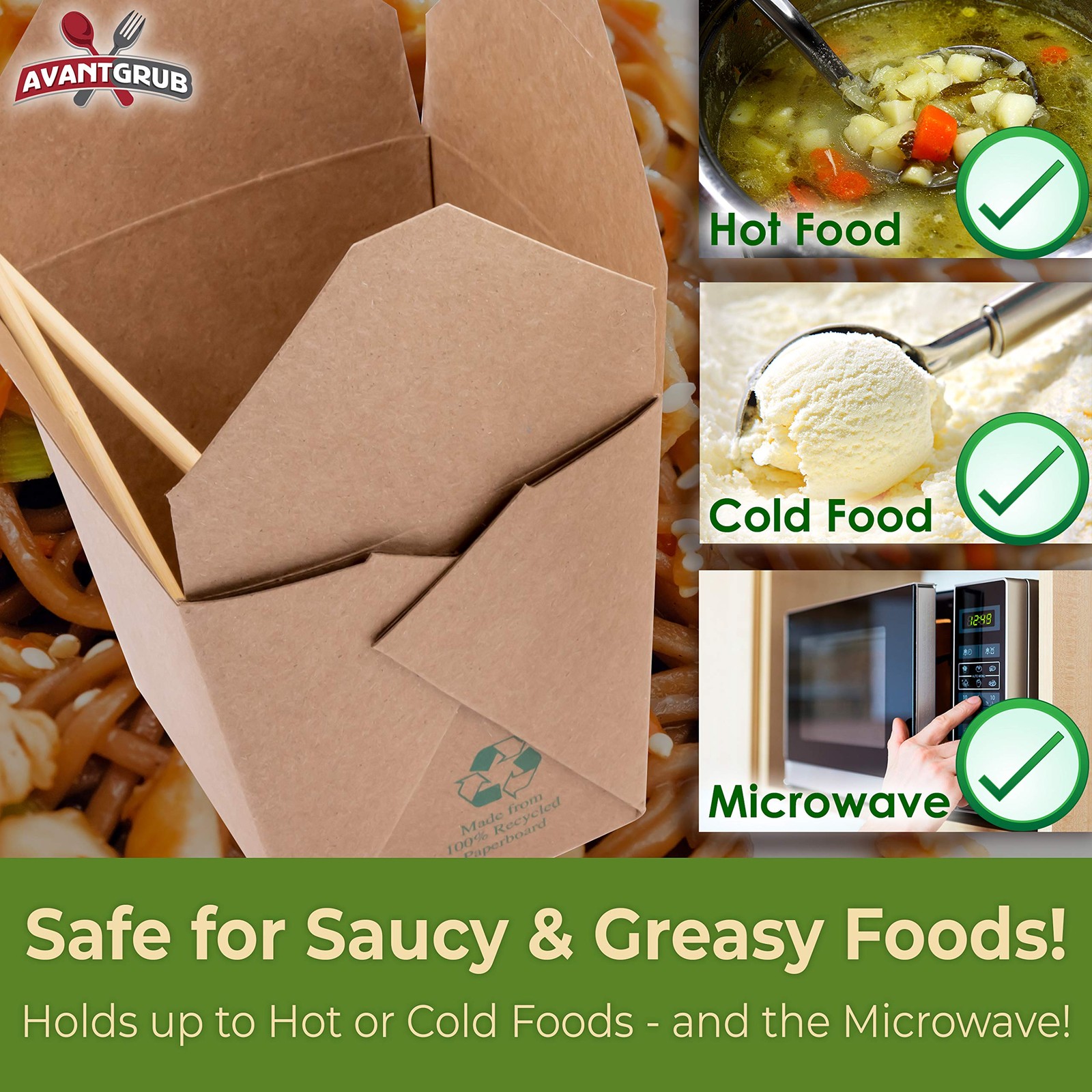 Eco-friendly, Durable 32oz Chinese Take Out Boxes 25pk. 100% Recycled, Unblea…