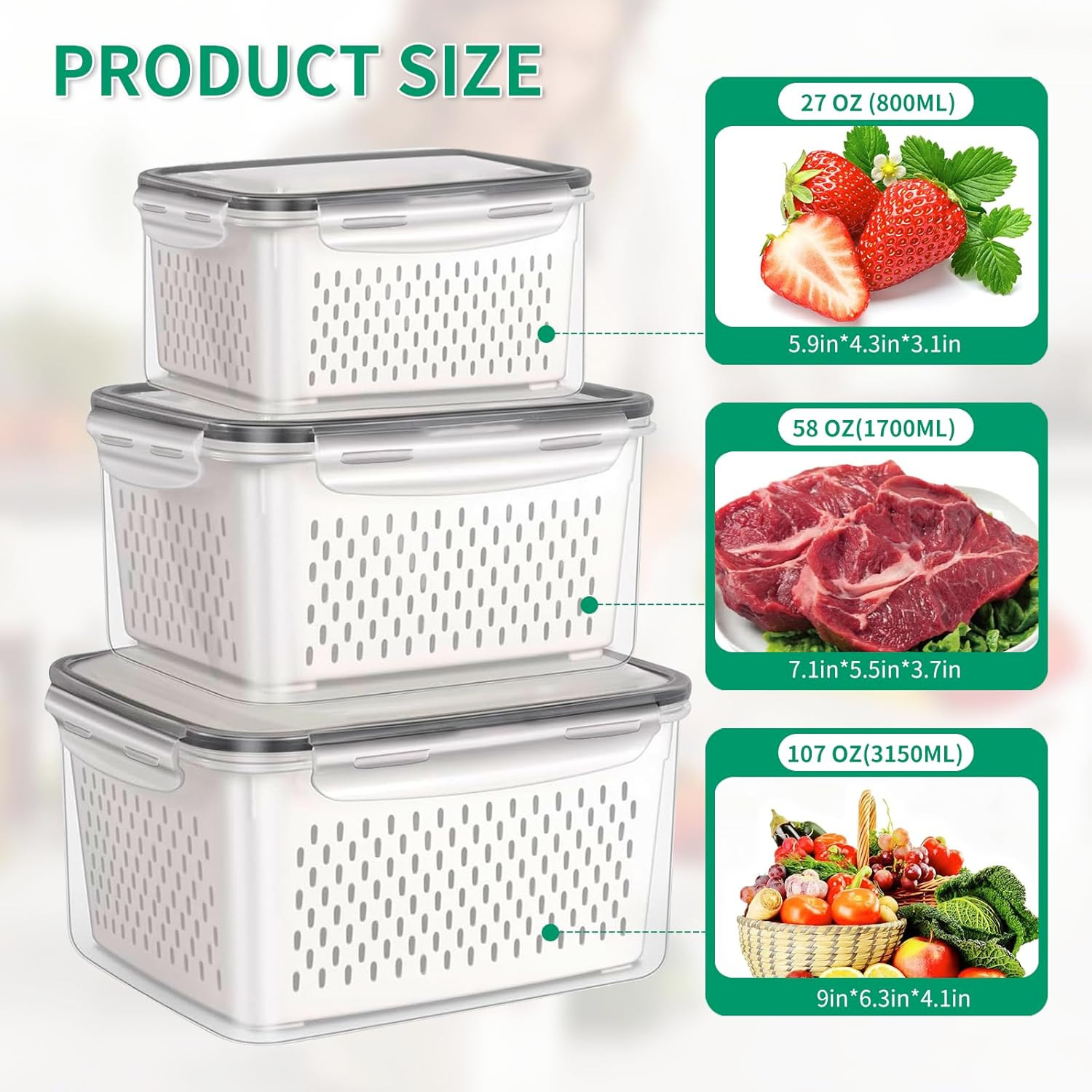 3 Pcs Fruit Containers for Fridge, Strawberry Storage Containers for Fridge, …