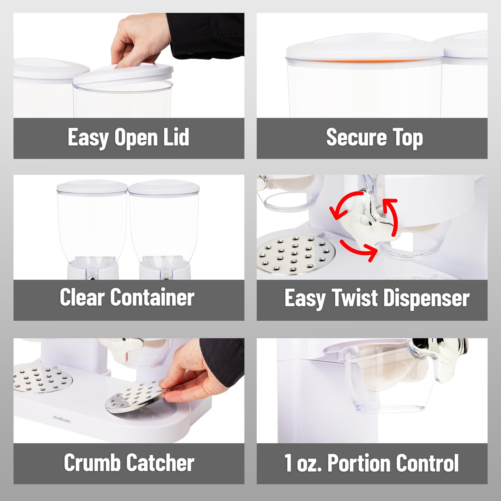 Mind Reader Double Dry Food Dispenser, 2 x 3.5L Countertop Containers for Cer…