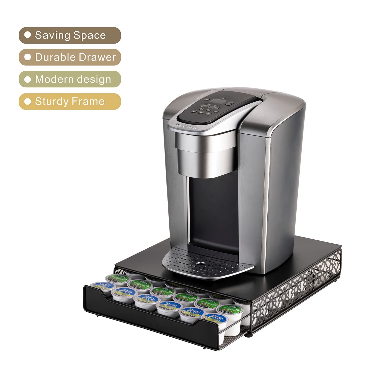 Flagship Coffee Pod Storage Drawer, Organizer for Keurig (42 Pods, Iron) black