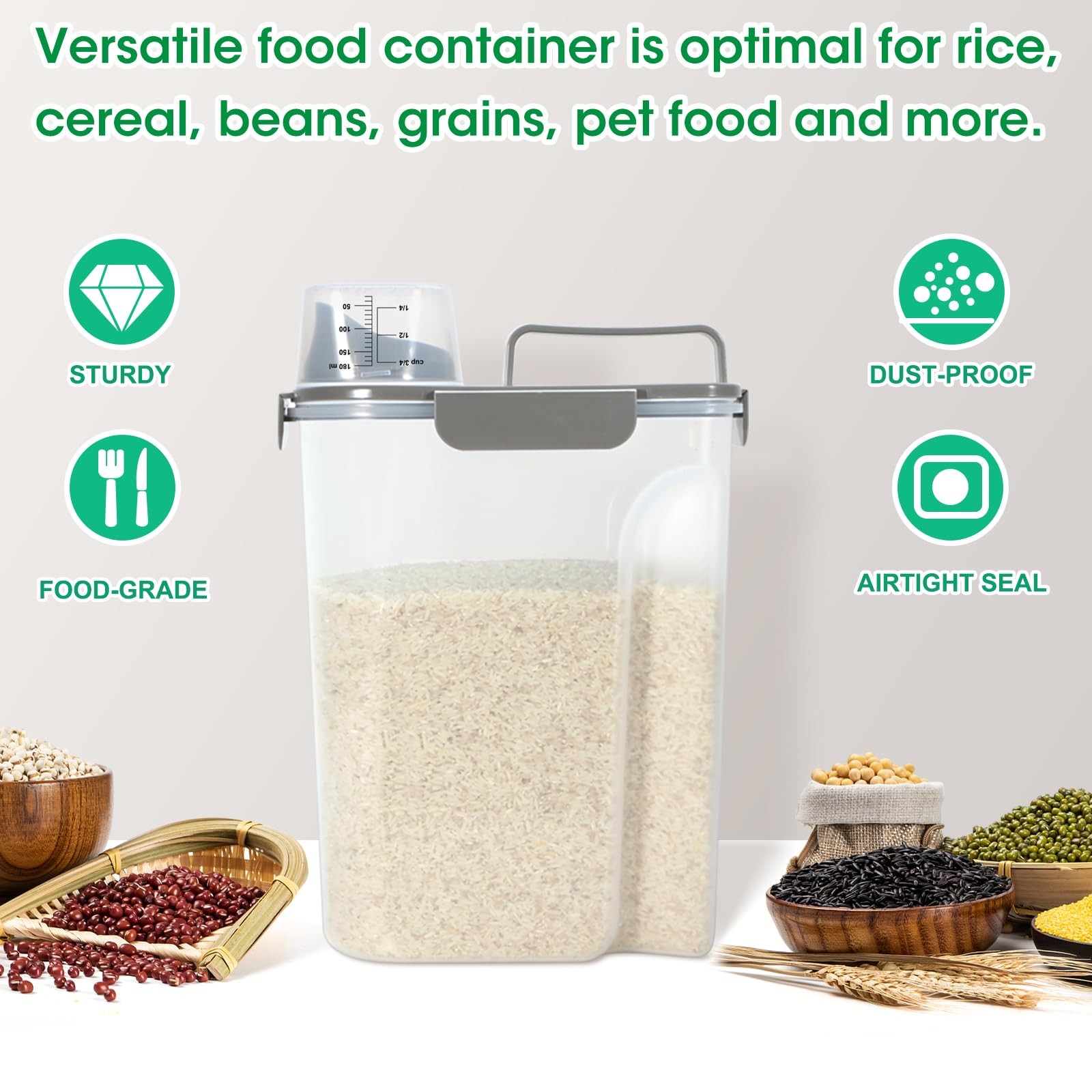 TBMax Airtight Rice Container 10 Lbs, Cereal Dispenser, Pet Cat Dog Food Stor…