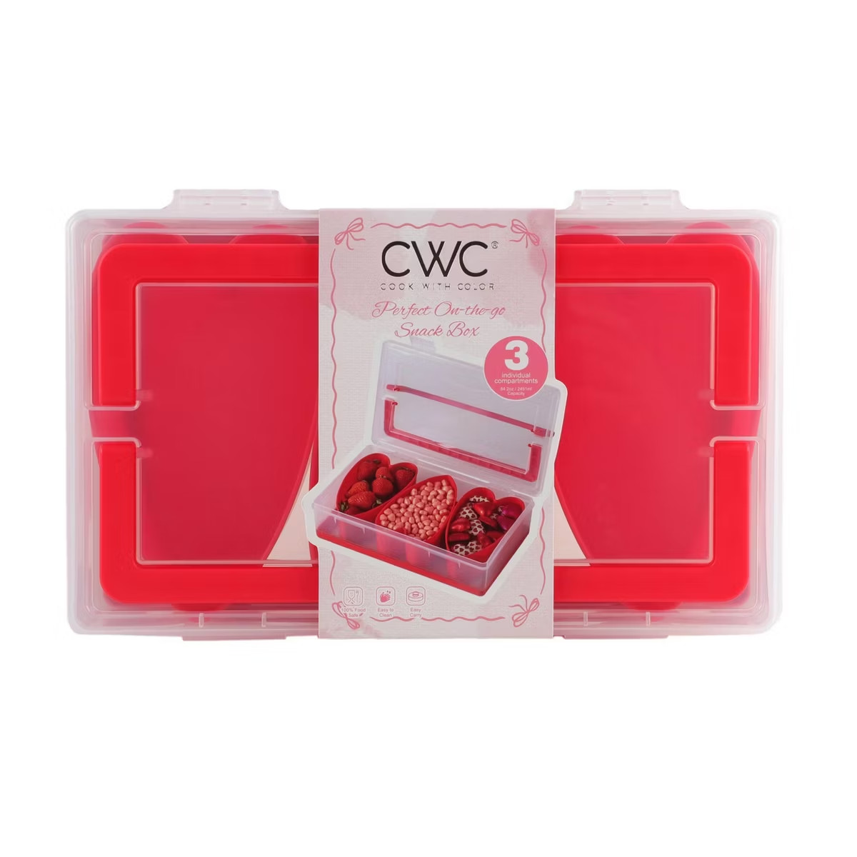 CWC Cook With Color Hearts Sentiment Snack Box Food Storage Container Red NEW