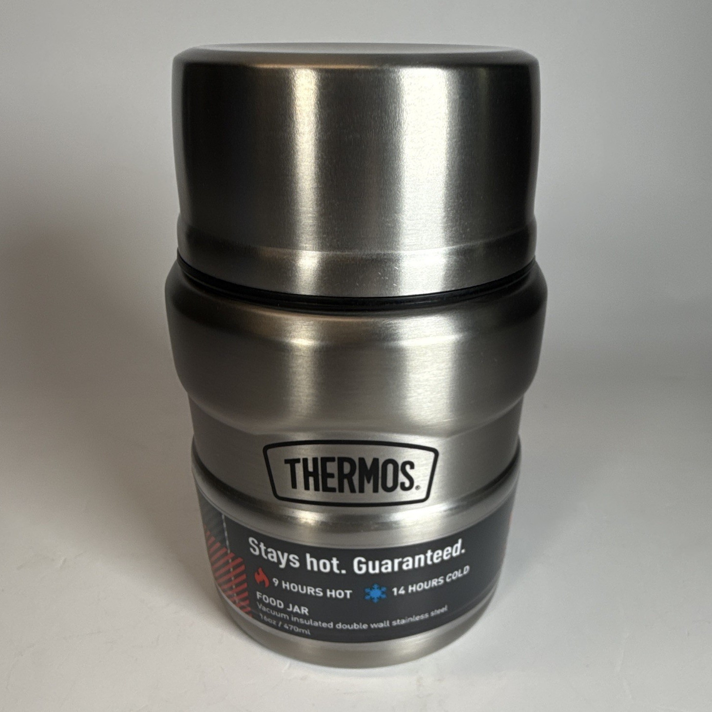 Thermos 16 oz Stainless Steel Insulated Food Jar Screw Lid BPA-Free Silver/Black