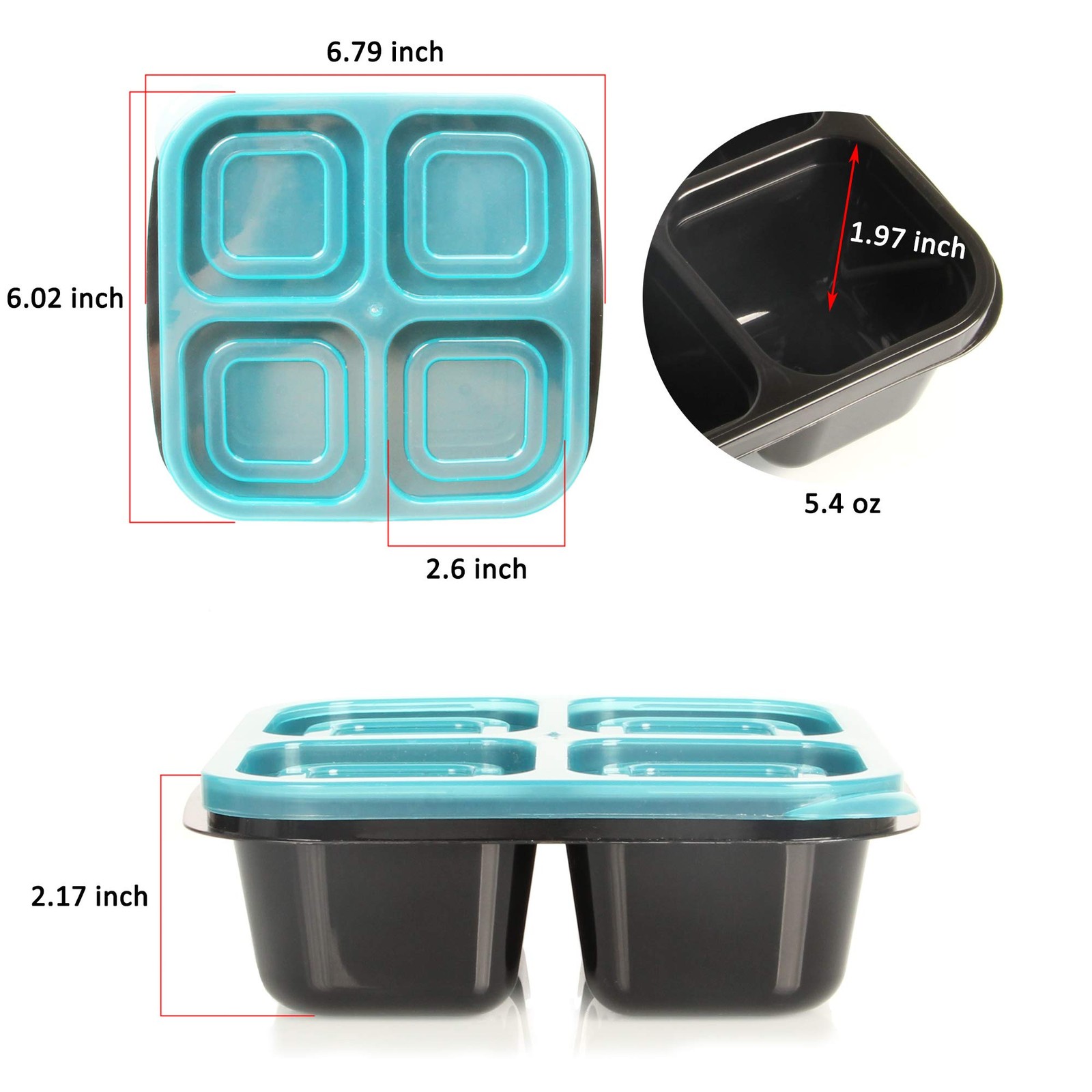 Youngever 8 Pack 4-Compartment Reusable 6.8″ L x 6″ W x 2.2″ H, Rainbow Color