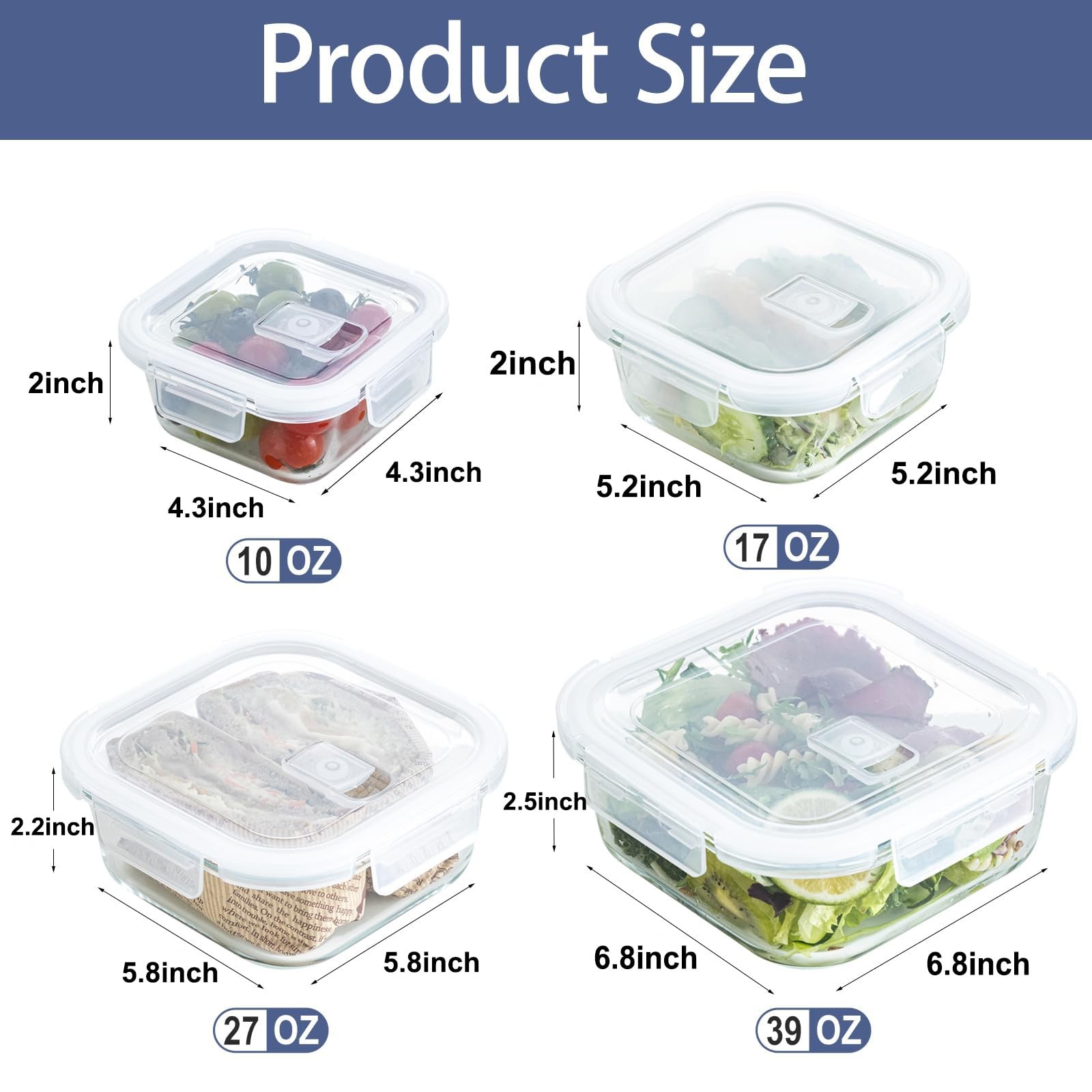 Airtight Glass Food Storage Containers with Lids (4-Piece Set) – Leakproof BP…