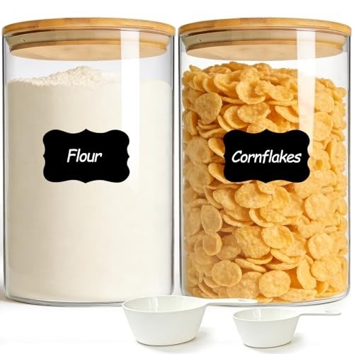 2Pcs Large Glass Storage Containers with Lids 4Qt, 1 Gallon Wide Mouth Flour …