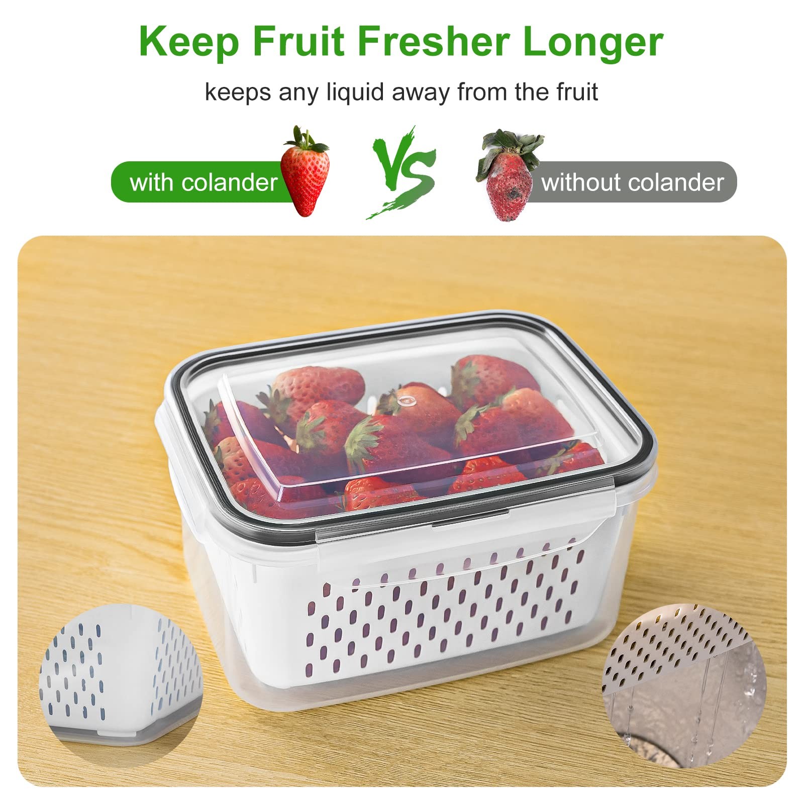 Recipientes grandes fruta el frigorífico Recipientes alimentos a prueba de fugas