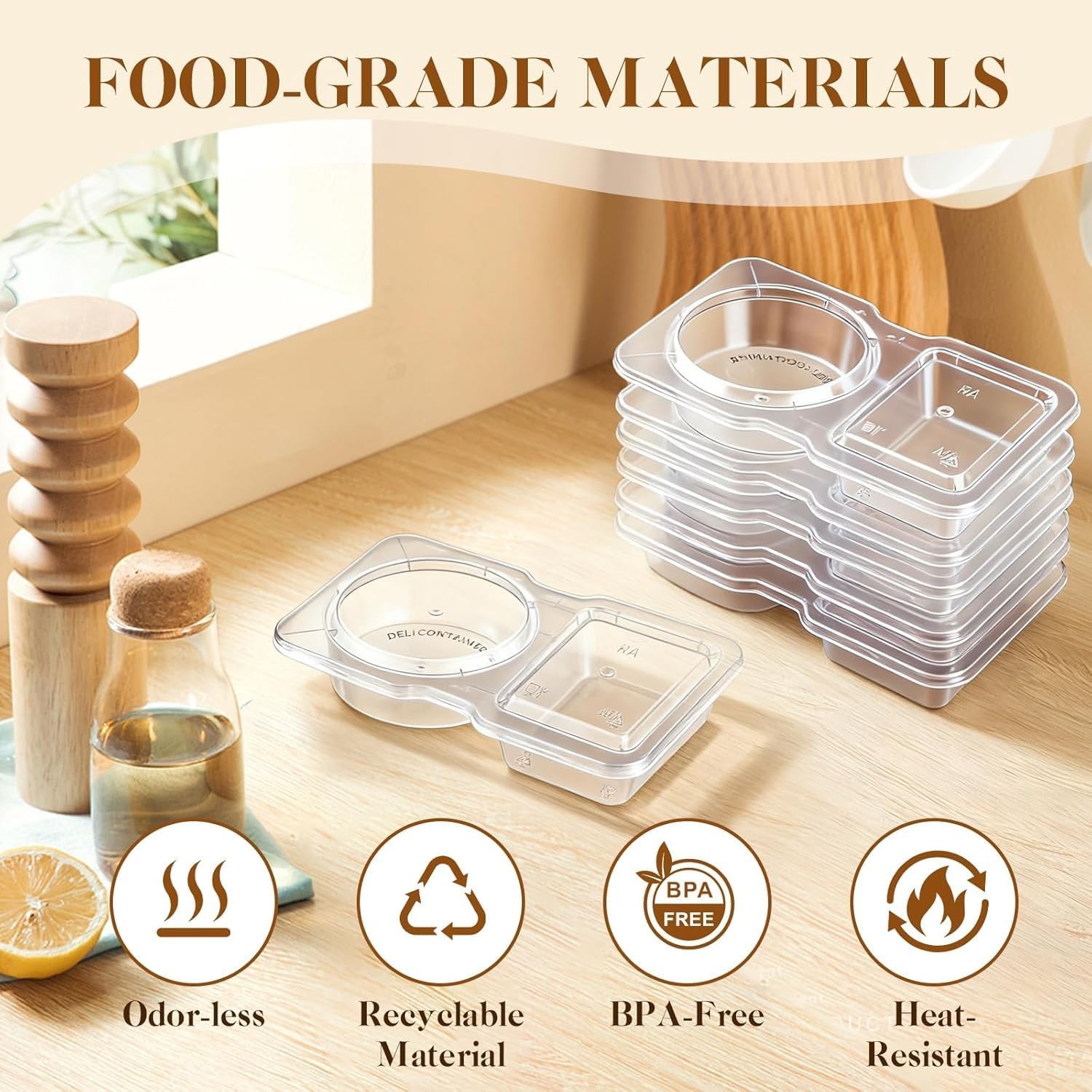 Condiment Containers With Lids, 20 Set Disposable Double Compartment Plastic