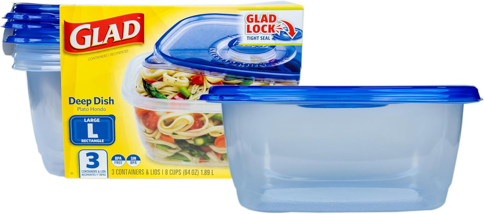 Glad GladWare Deep Dish Food Storage Containers With Lids Large Rectangle NEW