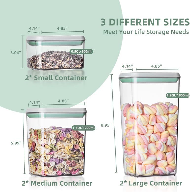 6-Piece Sealed Storage Box Set with Lid Stackable, (0.5, 1.2, 1.8 kg)*2