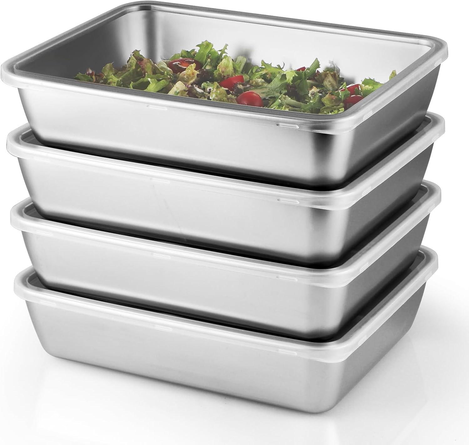 4 Pack Stainless Steel Food Containers with Clear Lids – Stackable & Versatile