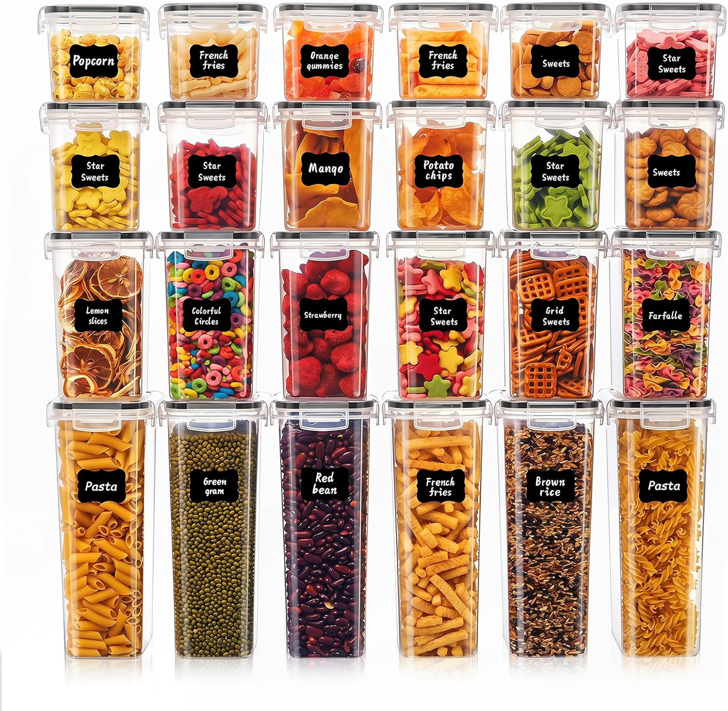 24 PCS Airtight Food Storage Containers Set with Labels – BPA Free Clear Plastic