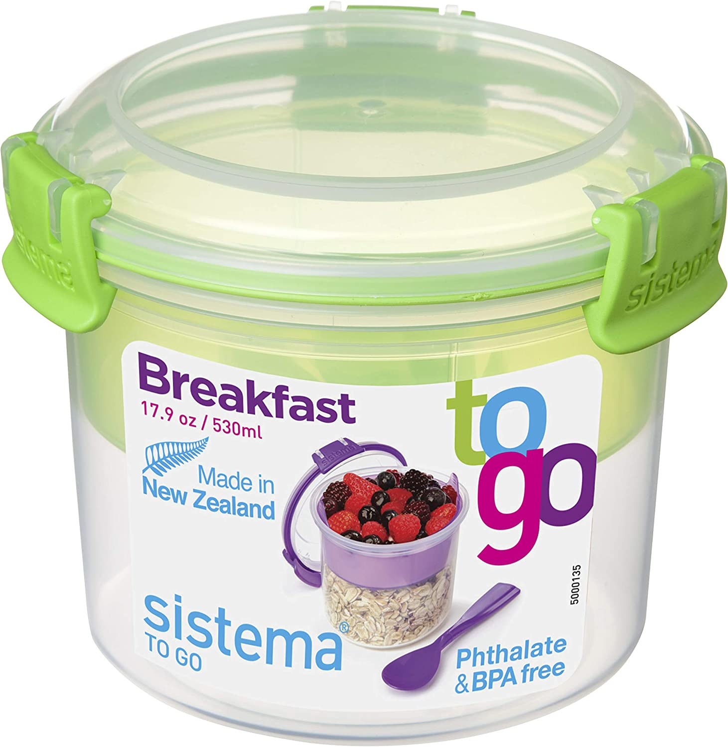 Sistema Breakfast TO GO | Food Storage Container with Compartments & Spoon | 530