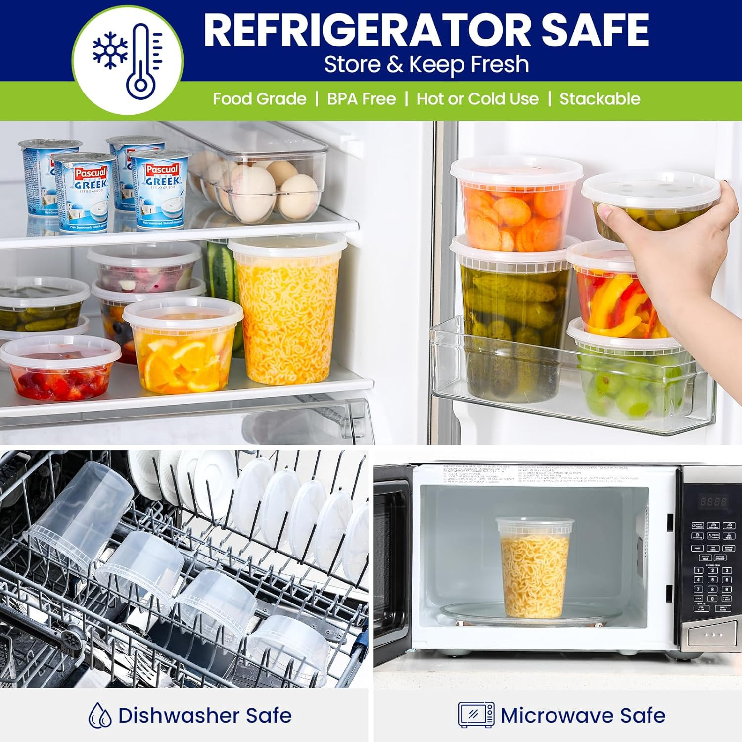 90 Sets Plastic Deli Containers with Lids, Assorted Sizes (8 Oz 16Oz 32Oz) Varie