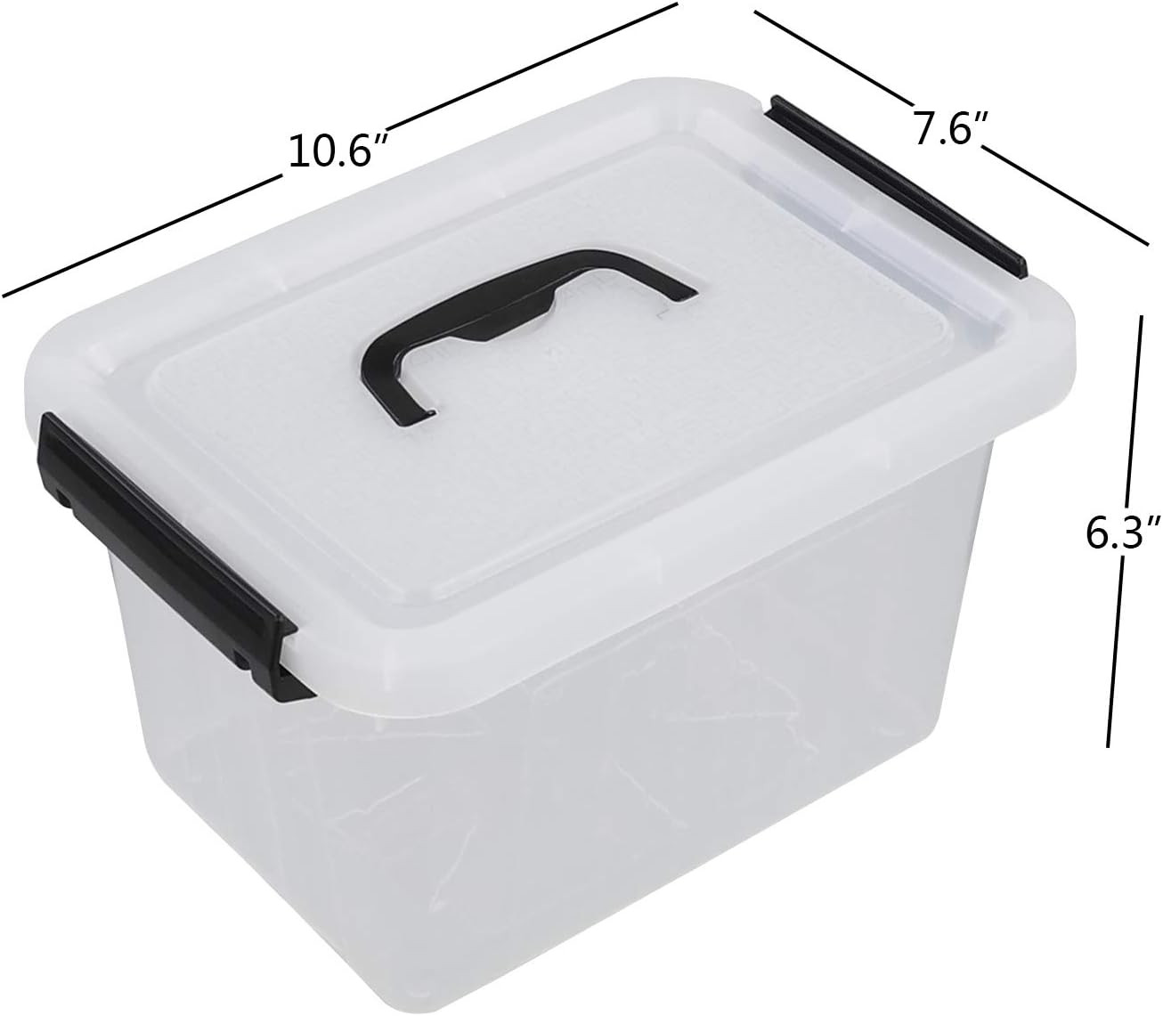 6 Packs 6 Quart Clear Lidded Storage Bins with Handle, Stackable Plastic Latchin
