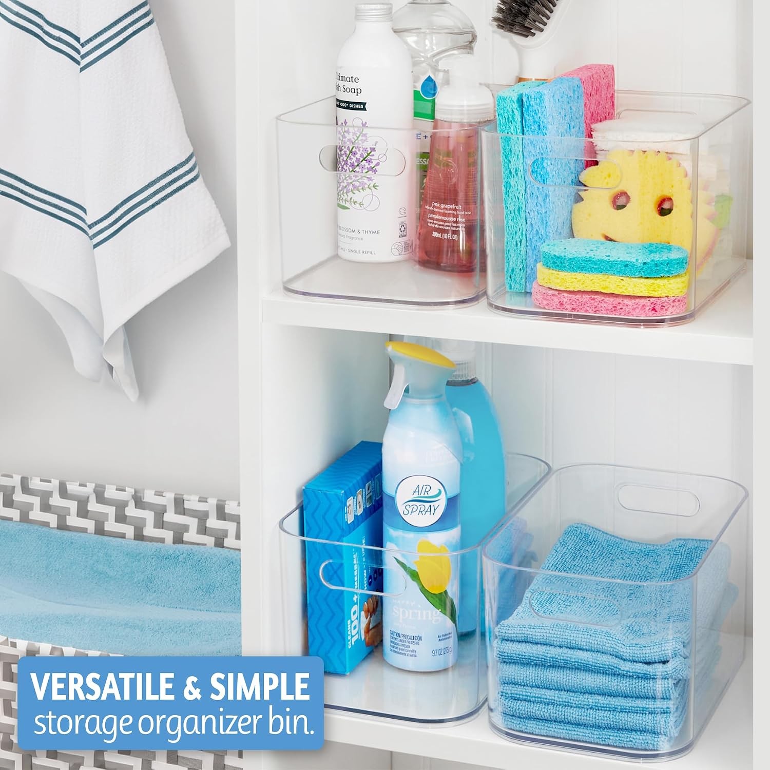 Bliss 10″ x 6″ Open Clear Pantry Organizer Bin Plastic Containers with Handle