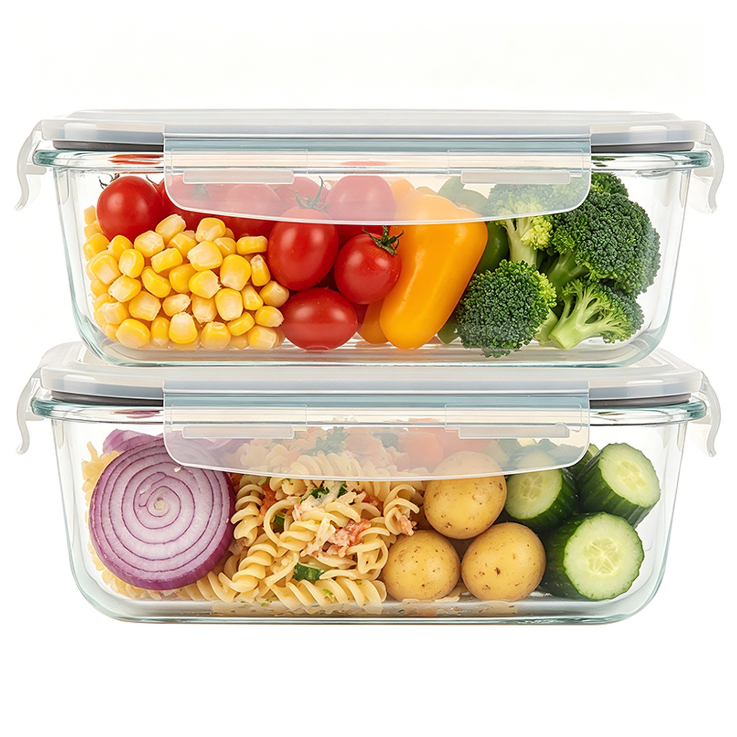 CHEFSTORY 2 Pack 1500Ml/50.7Oz Glass Storage Containers with Lids, grey