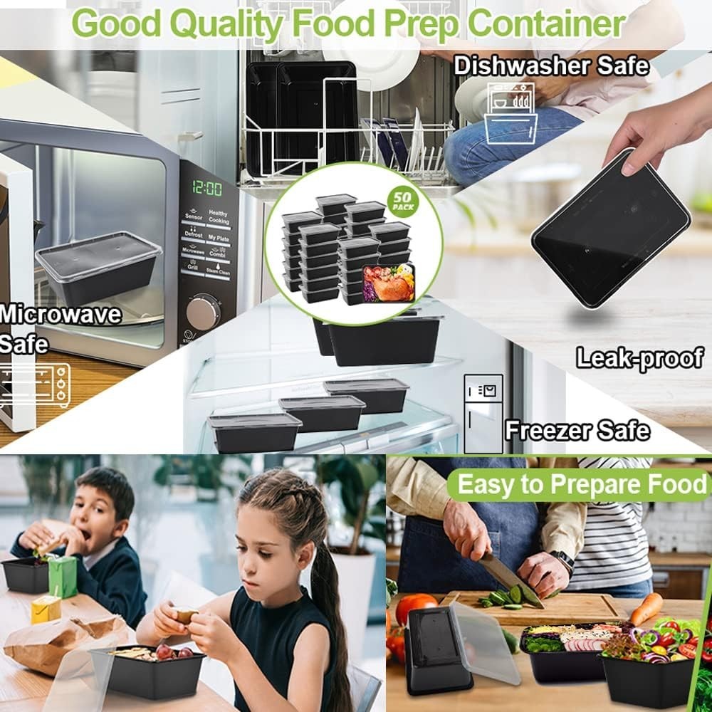 Durable 50-Pack 26 OZ Plastic Meal Prep Containers – Leak Resistant & Reusable