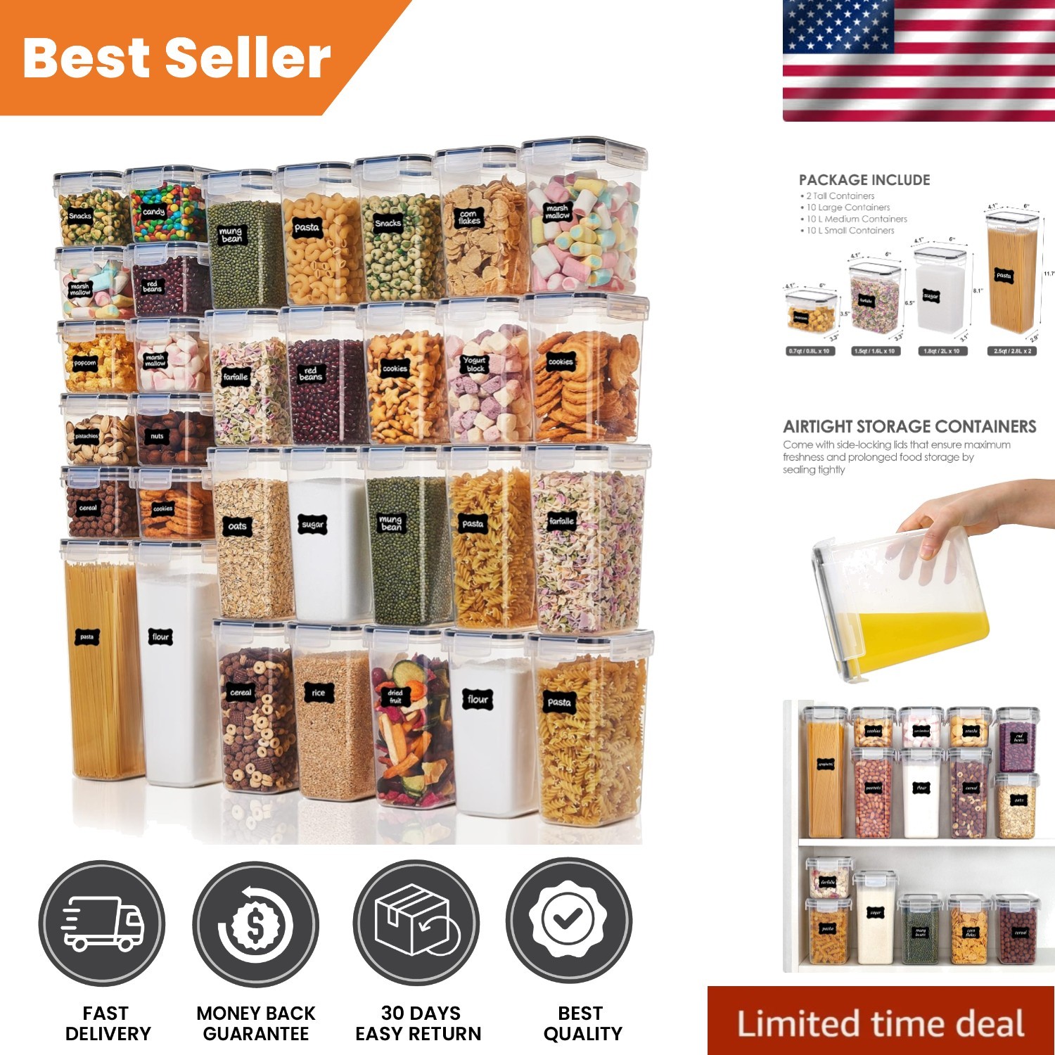 32pc Airtight Food Storage Container Set – BPA-Free, Stackable Kitchen Canisters