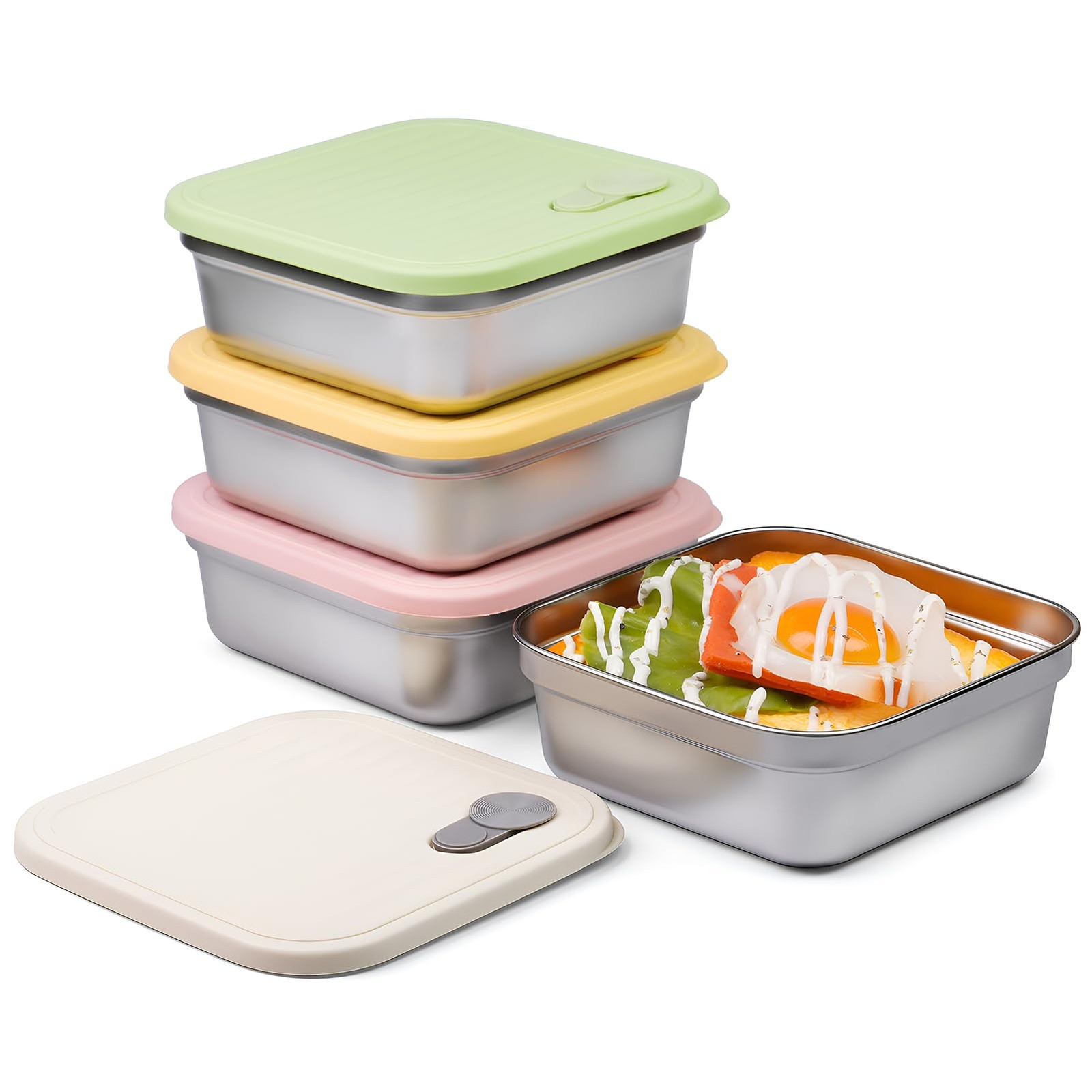 4 Pack Sandwich Containers, 20oz Stainless Steel Sandwich with Lids, Reusable…