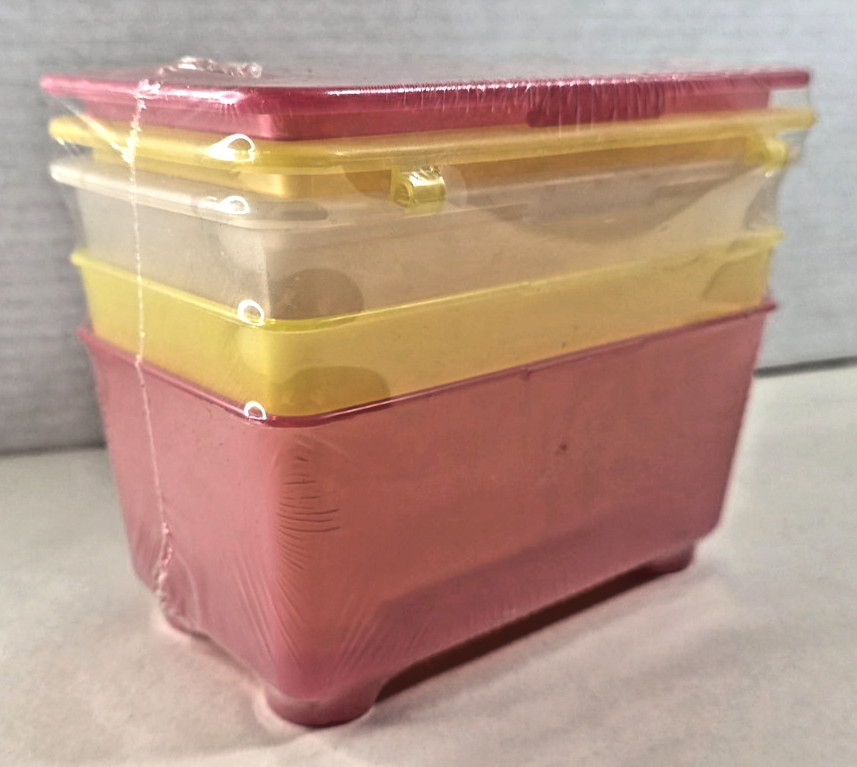 IKEA Glis Set of 3 Red Yellow Clear Lidded Containers 6 3/4″ x 4″ NEW NIP