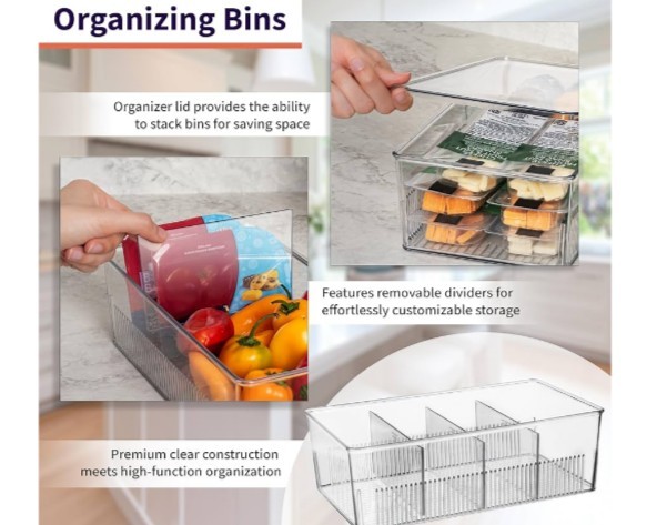 ClearSpace Pantry Organization and Storage Bins with Removable Dividers &Lids L5