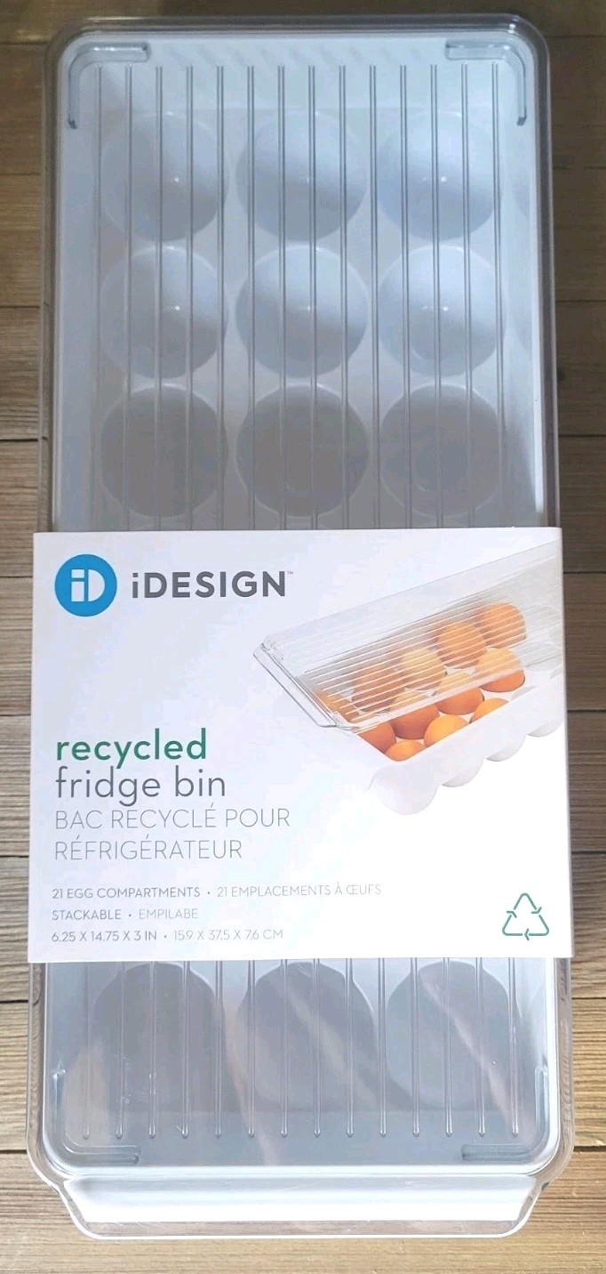 Refrigerator Organizer Clear Egg Holder & Acrylic Lid Storage Container Holds 21
