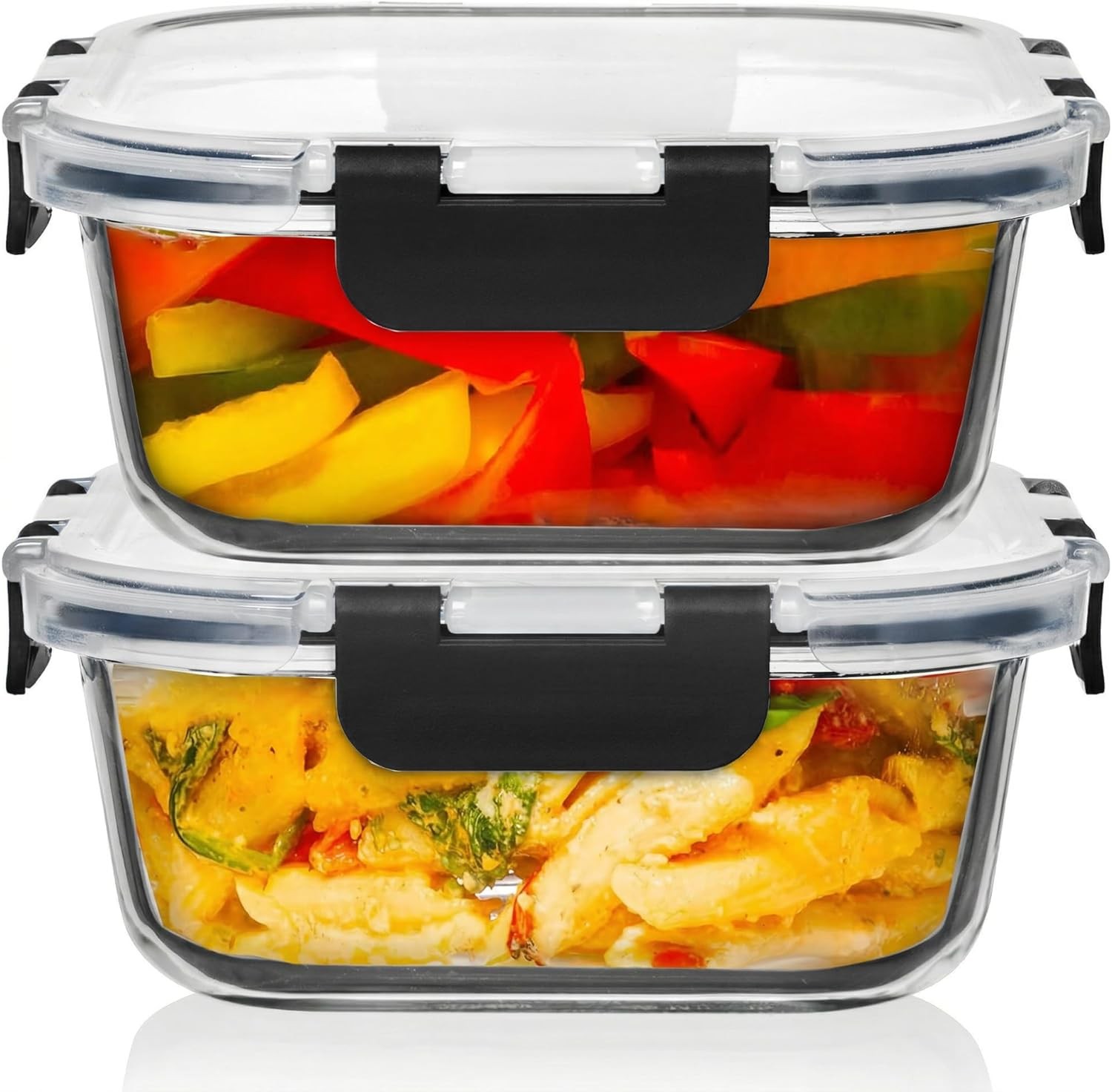 2 PC 1200ML / 41 Oz Glass Food Storage Containers W/ Lids Airtight & Leakproof