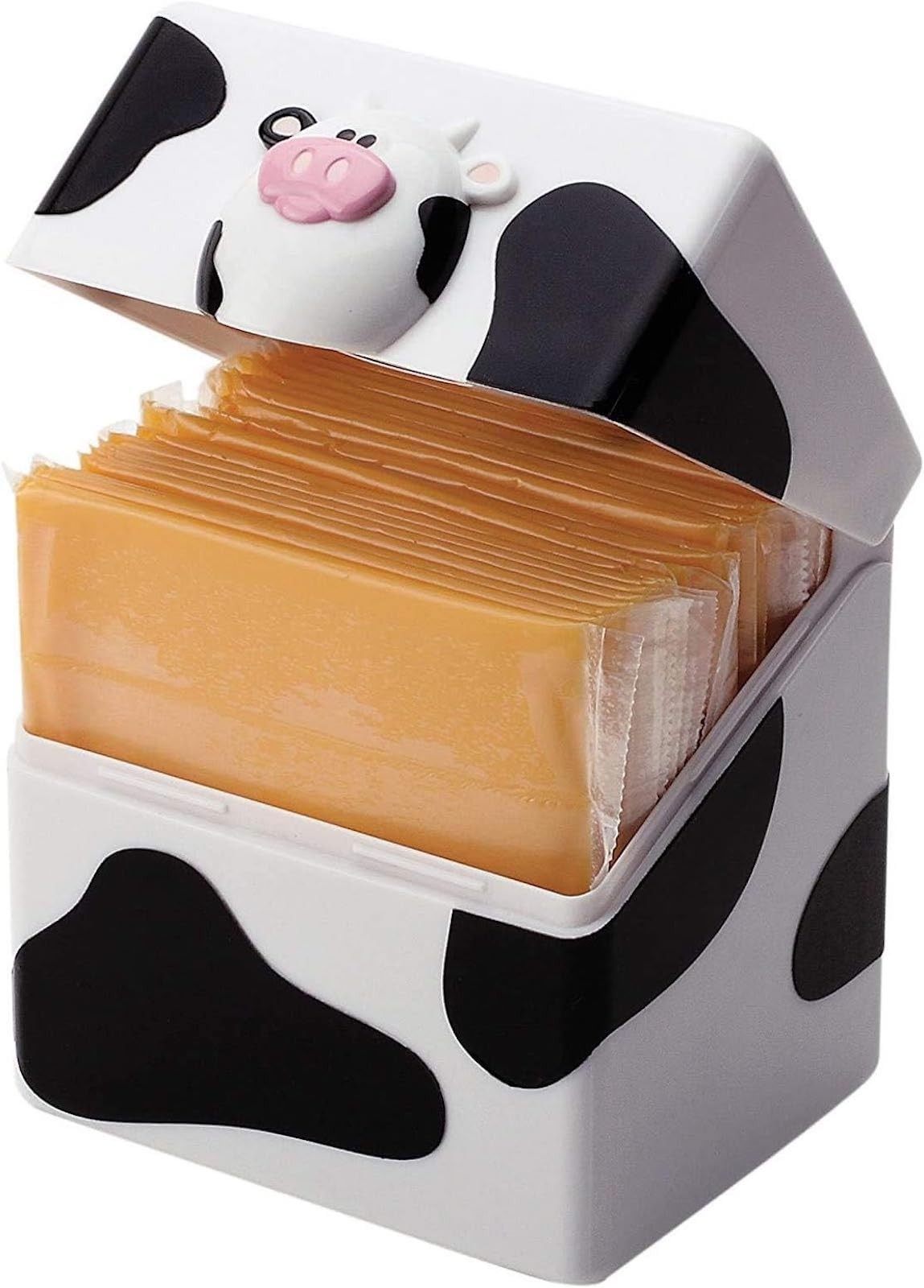 Cow Themed Cheese Singles Container Flip Top Refrigerator Organizer Fresh Slices